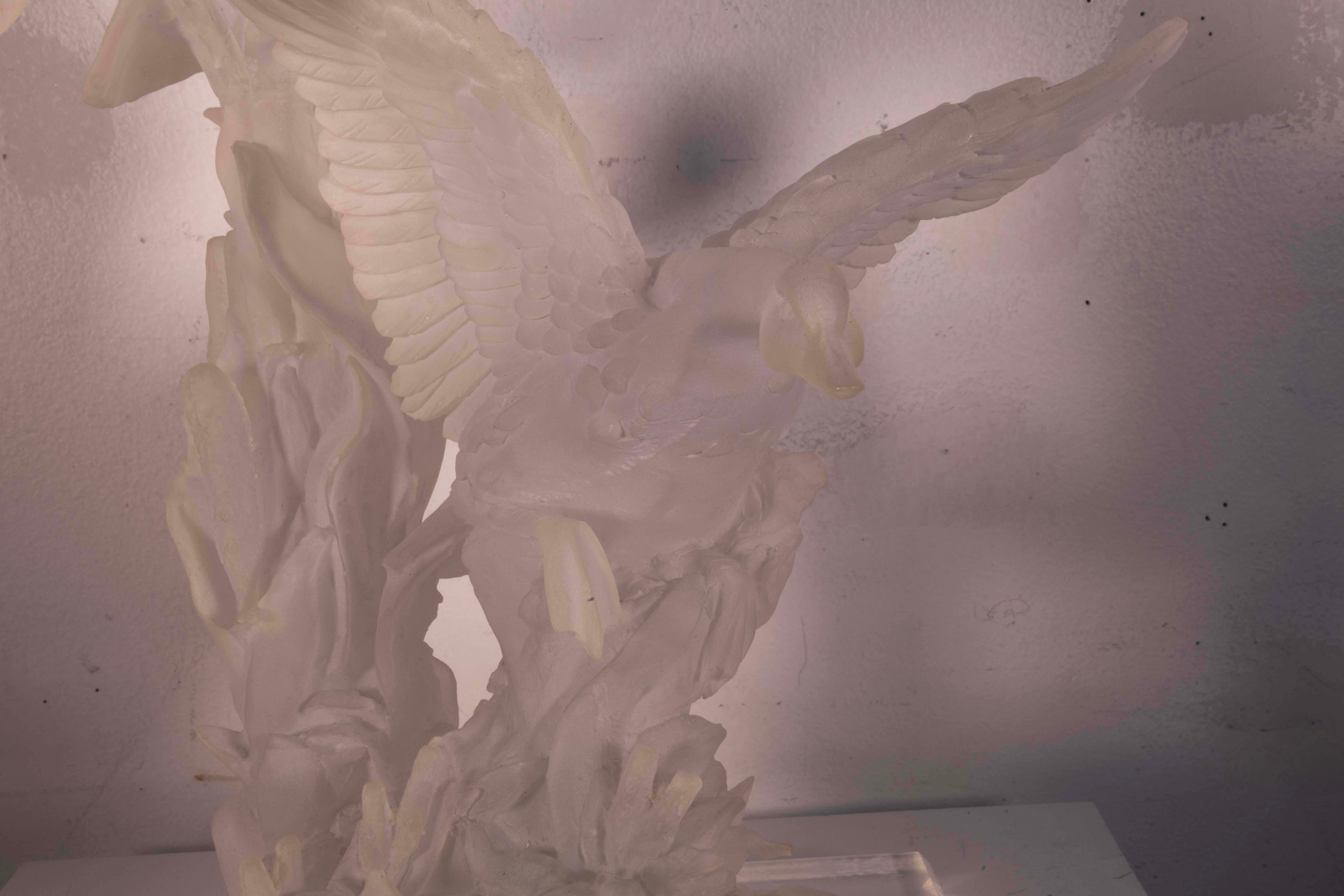 Modern Contemporary Carved Acrylic Geese in Flight Table Sculpture on Base For Sale 2
