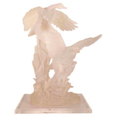 Modern Contemporary Carved Acrylic Geese in Flight Table Sculpture on Base