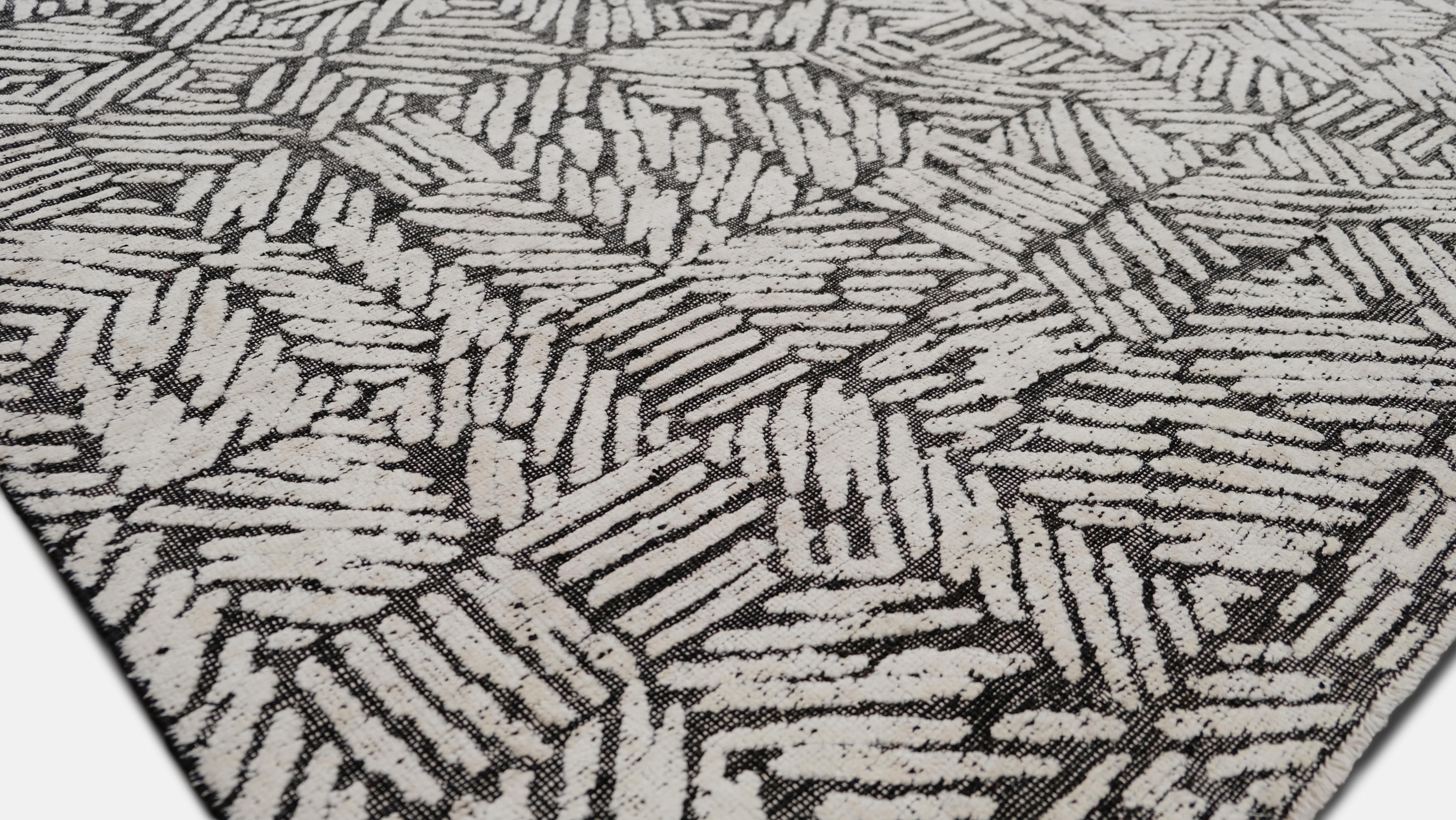 Alfombra Contemporánea Moderna de Mezcla de Lana Carbón y Marfil 12'5''x16'3'' Moderno en venta