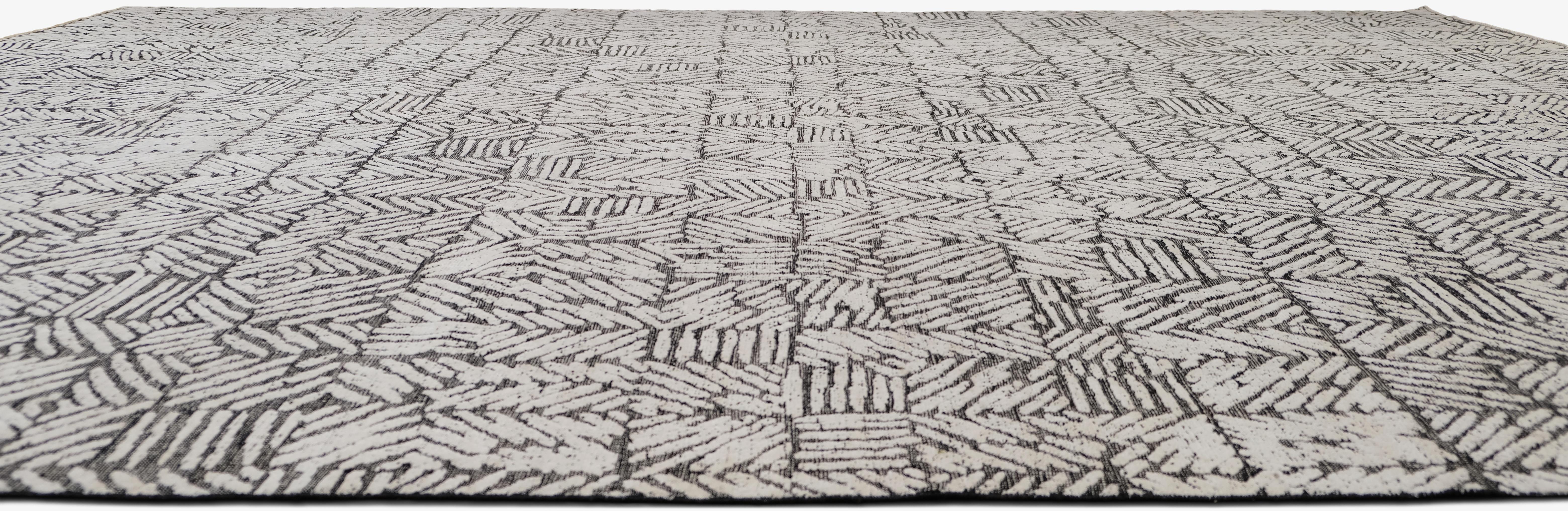 Alfombra Contemporánea Moderna de Mezcla de Lana Carbón y Marfil 12'5''x16'3'' Pakistaní en venta