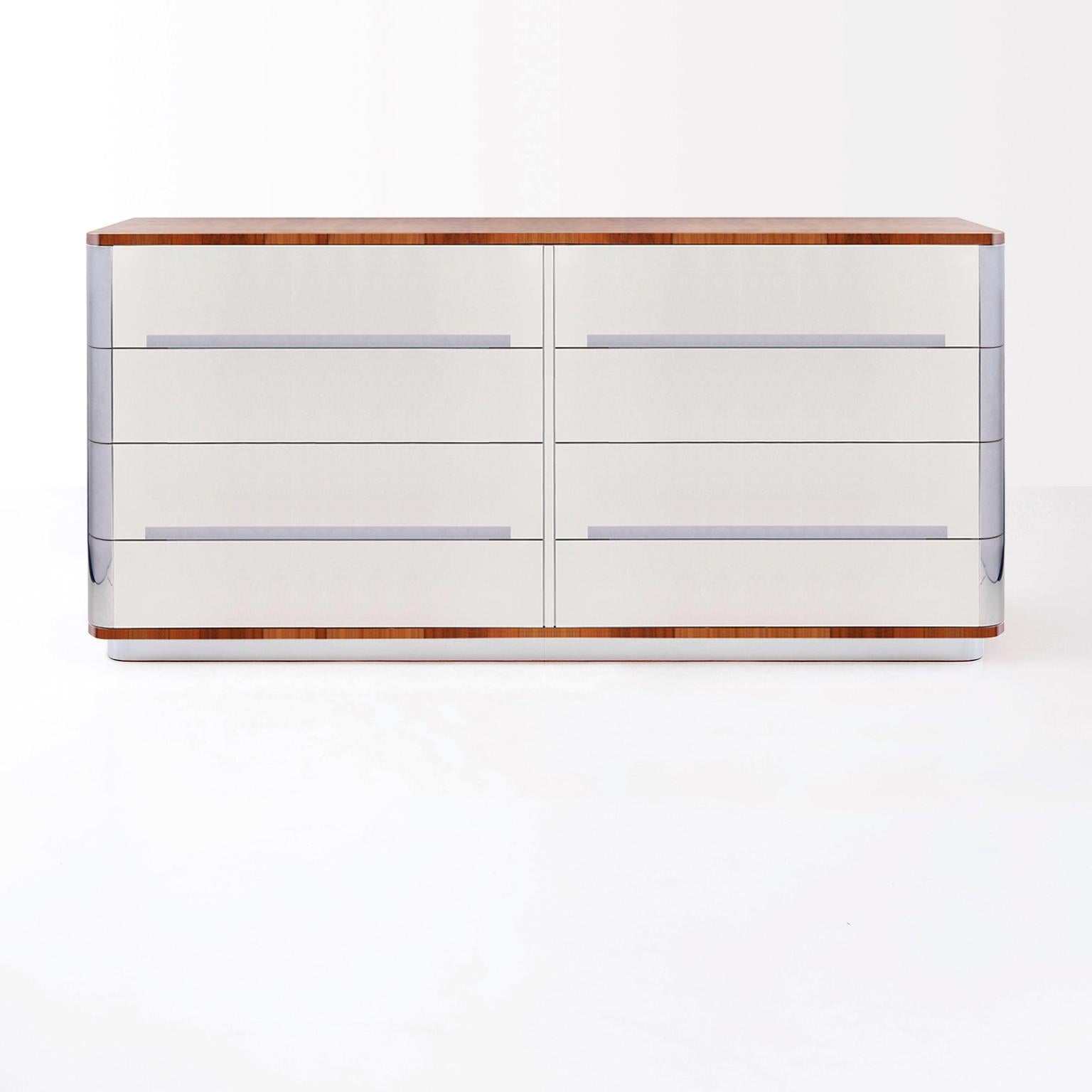 Moderne, zeitgenössische, maßgeschneiderte Kommode mit 8 Schubladen, hochglänzend lackiertes Holz (Deutsch) im Angebot