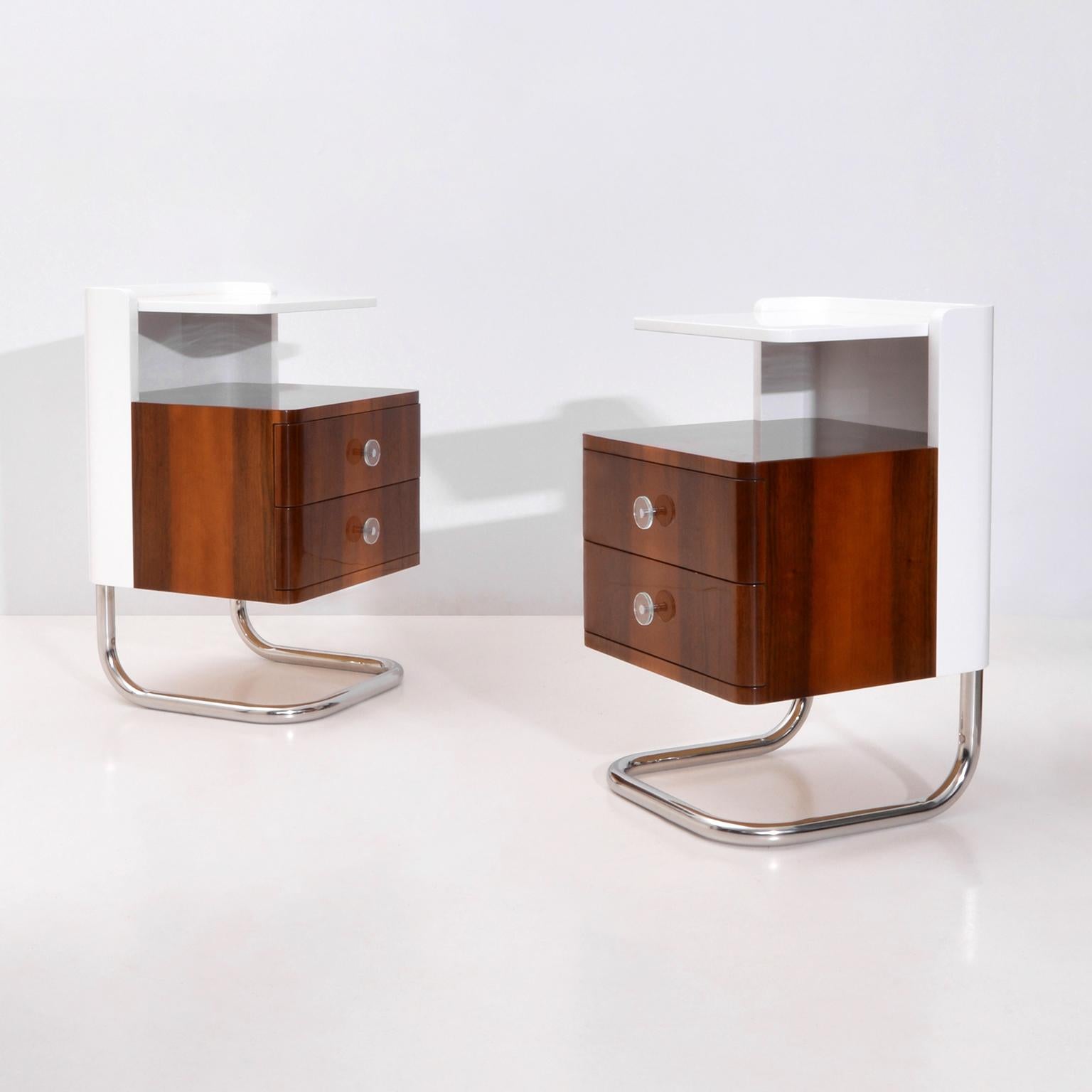 German Modern Contemporary Customizable Bedside Cabinets, High Gloss Lacquered Wood For Sale