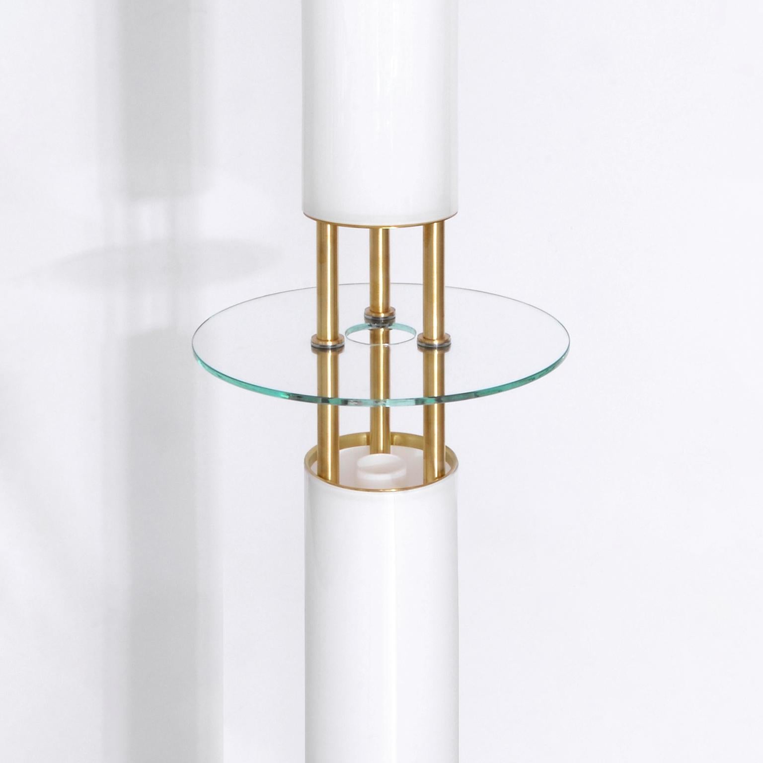 Brass Modern Contemporary Customizable Sculptural Floor Lamp with Opal Glass Cylinders For Sale