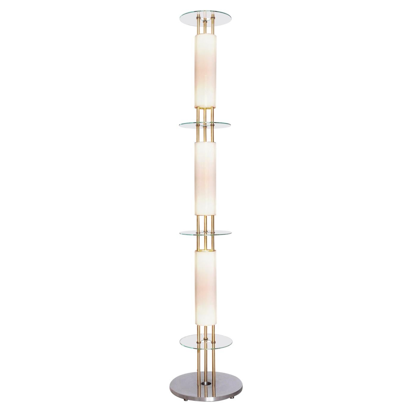 Moderne zeitgenössische anpassbare skulpturale Stehlampe mit Opalglas-Zylindern im Angebot