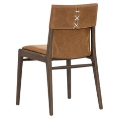 Modern Contemporary Dark Dining Chair with Caramel Brown Leather & Lace-Up Back
