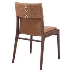 Modern Contemporary Dark Dining Chair with Caramel Brown Leather & Lace-Up Back
