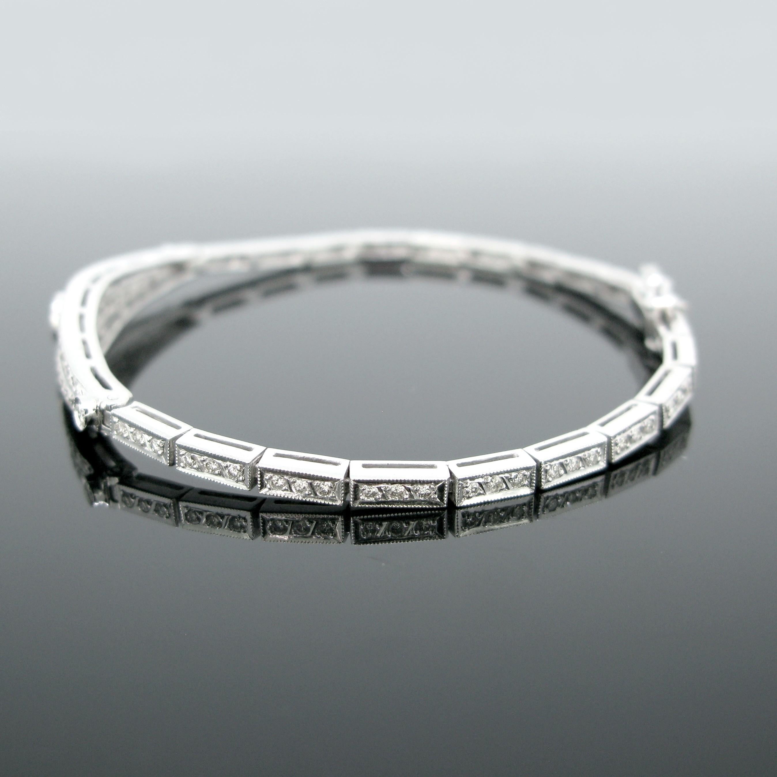 Women's or Men's Modern Contemporary Diamond Line White Gold Bracelet