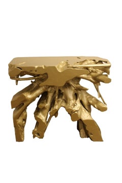 Modern Contemporary Free Form Live Edge with Copper Finish Console Table