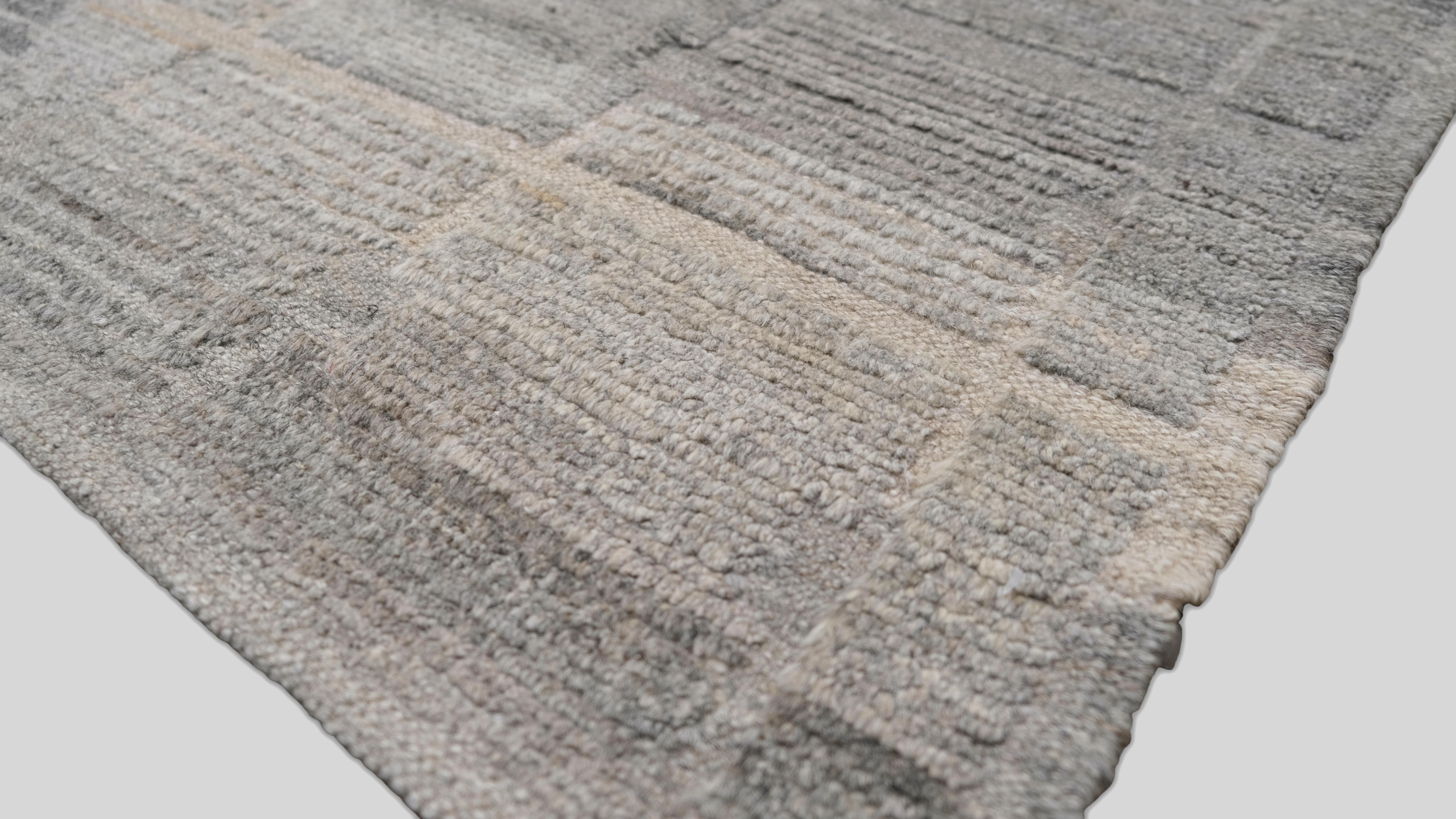 Moderner Contemporary Gray Brown Handgeknüpfter Wollteppich 12'x15' (Minimalistisch) im Angebot