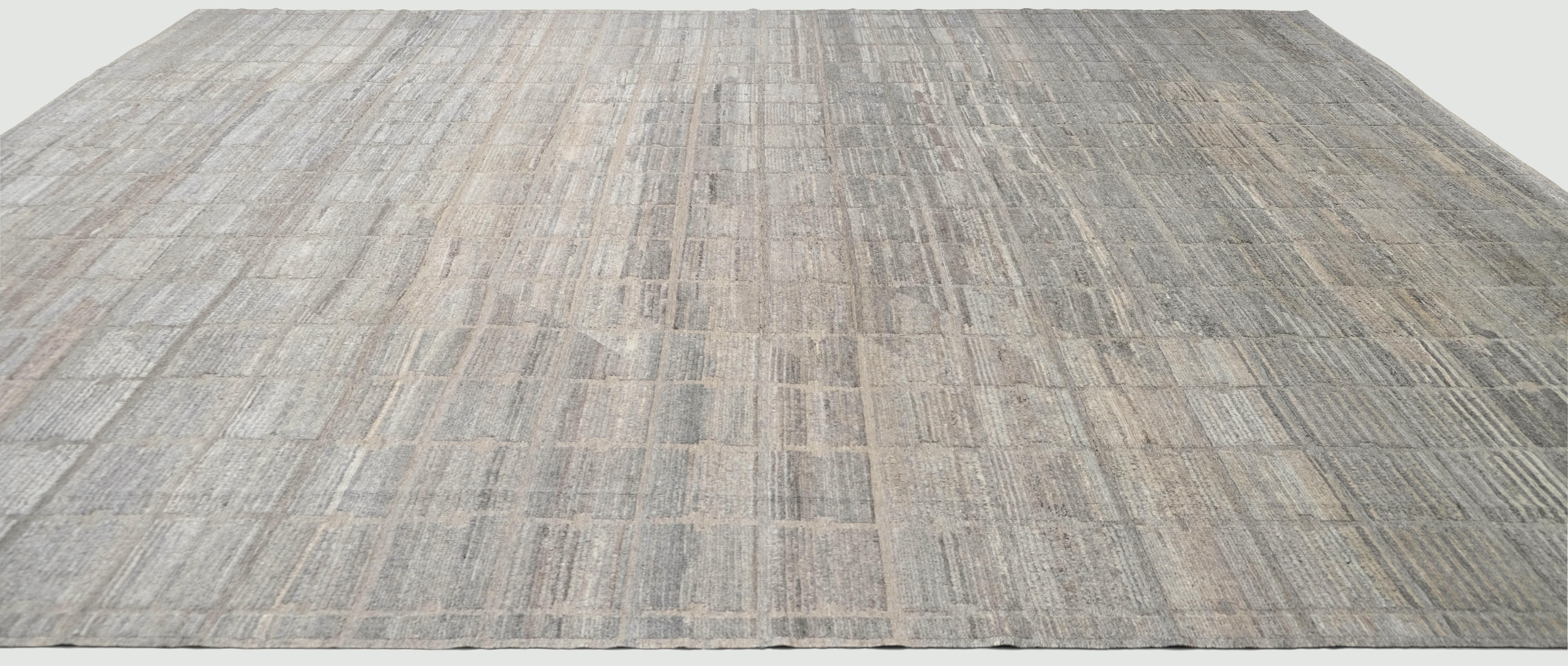 Moderner Contemporary Gray Brown Handgeknüpfter Wollteppich 12'x15' (Afghanisch) im Angebot