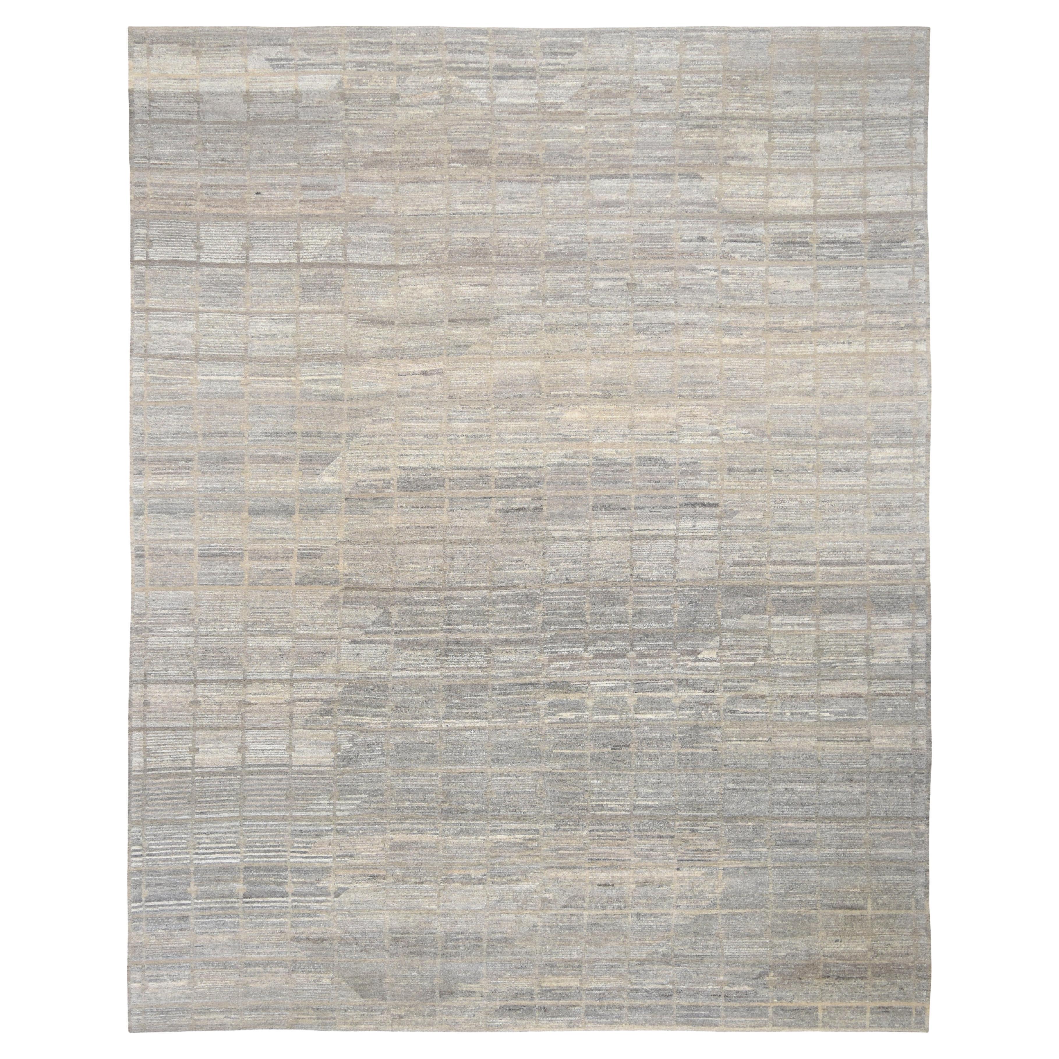 Tappeto moderno contemporaneo in lana grigio marrone annodato a mano 12'x15'