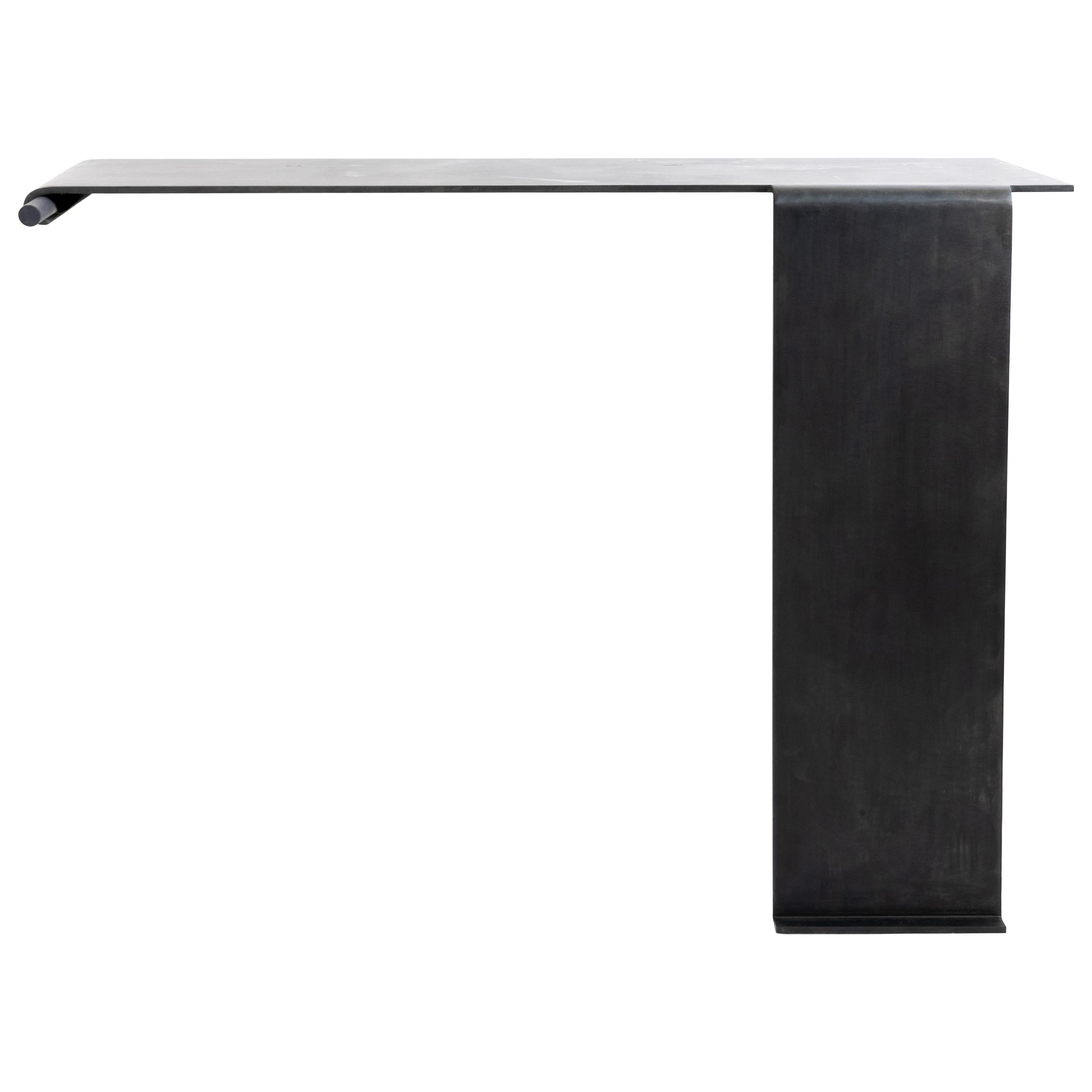 Console w/ Singular Mount Peg Modern Levered Waterfall Floating Blackened Steel For Sale