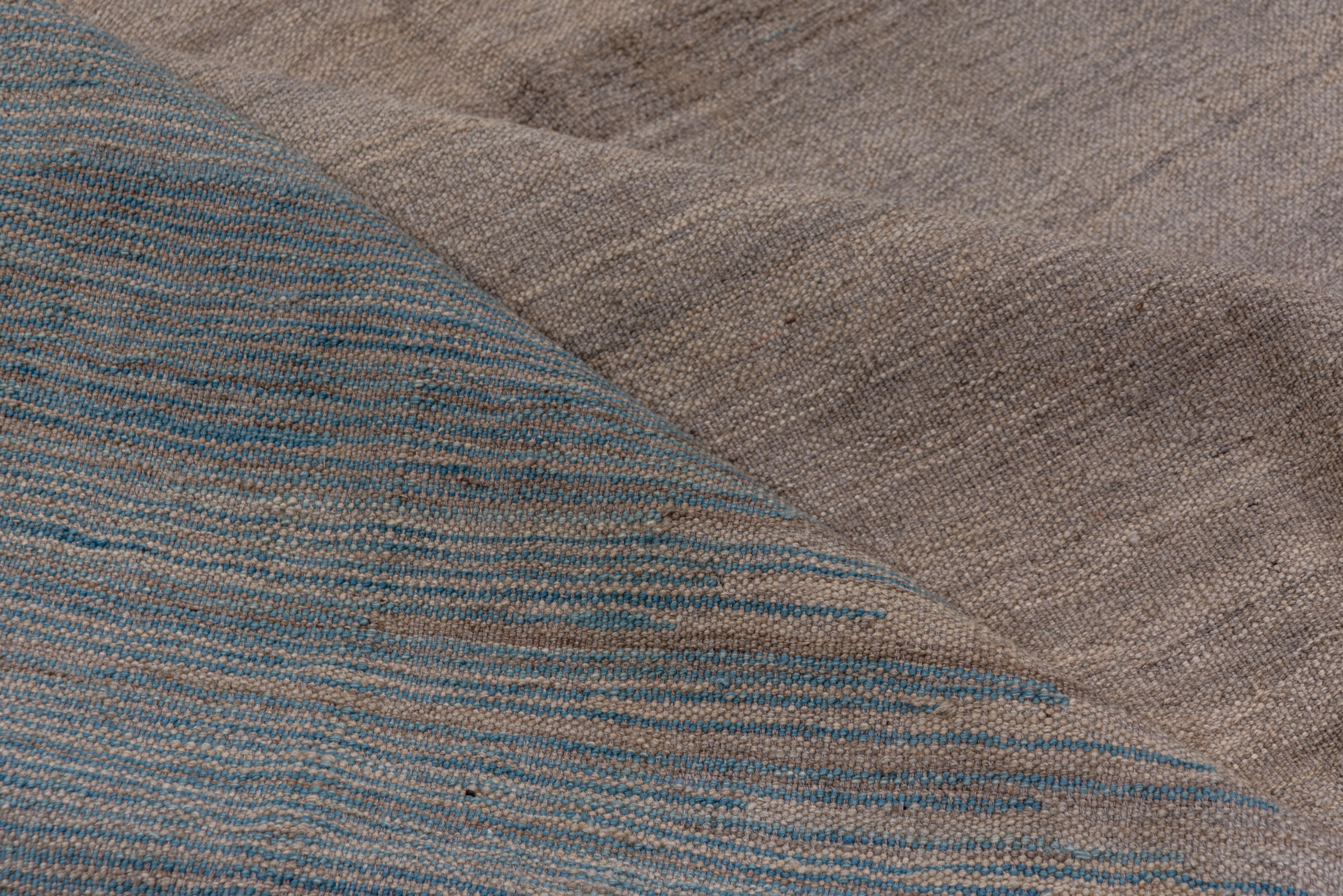 Wool Modern & Contemporary Handwoven Flatweave Rug, Light Blue & Brown & Gray Palette For Sale