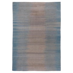 Modern & Contemporary Handwoven Flatweave Rug, Light Blue & Brown & Gray Palette