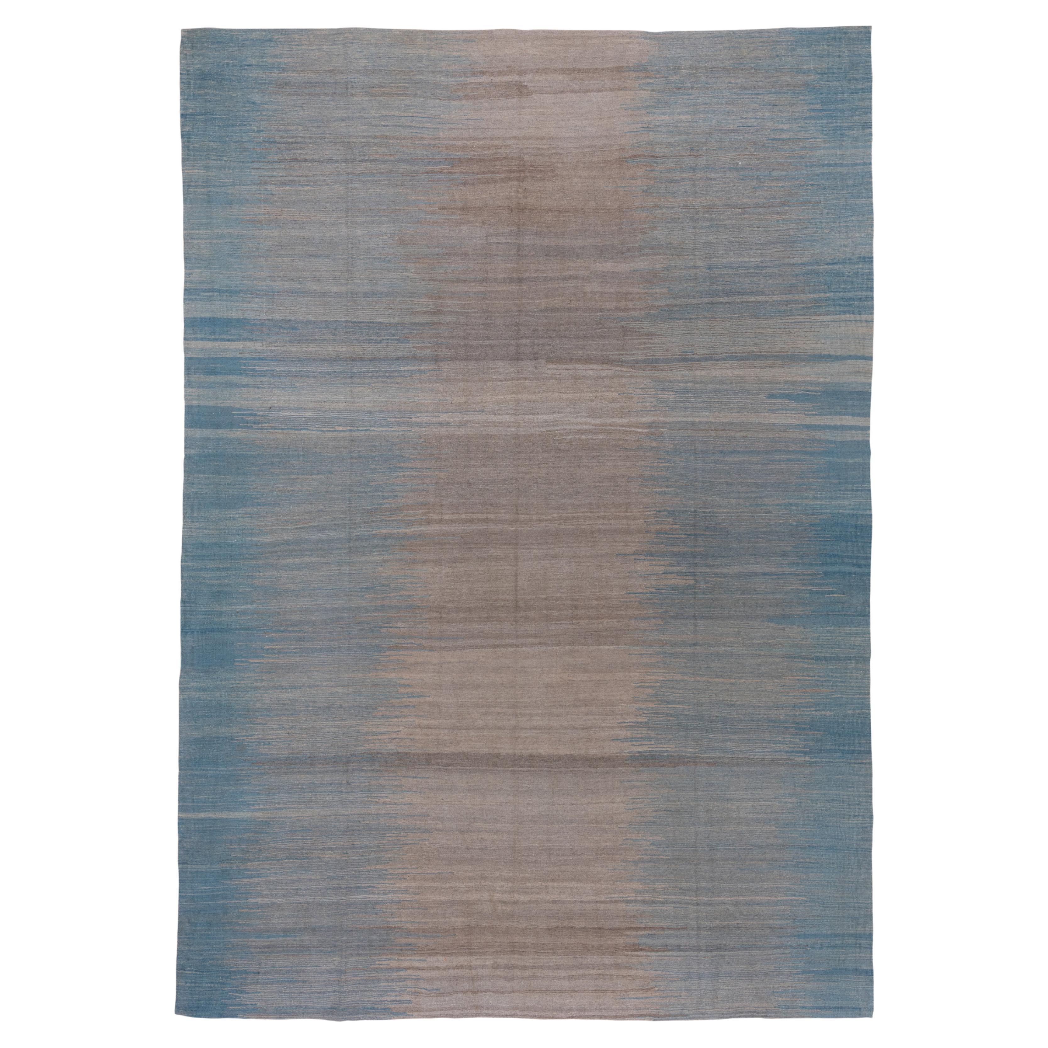 Scandinavian Inspired Modern Flatweave Rug, Grays, Yellow and Blue