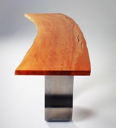 Modern Contemporary Live Edge Slab and Steel Base Console Table by Carlo Stenta