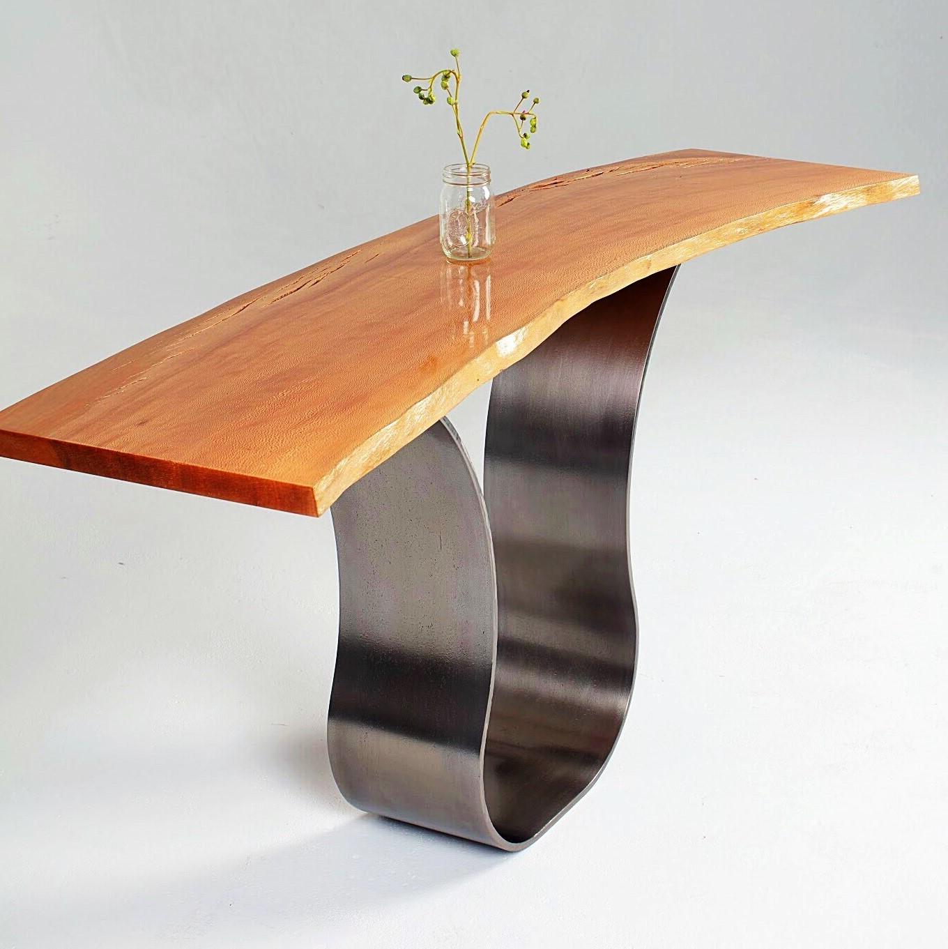 Metal Modern Contemporary Live Edge Slab and Steel Base Console Table by Carlo Stenta For Sale