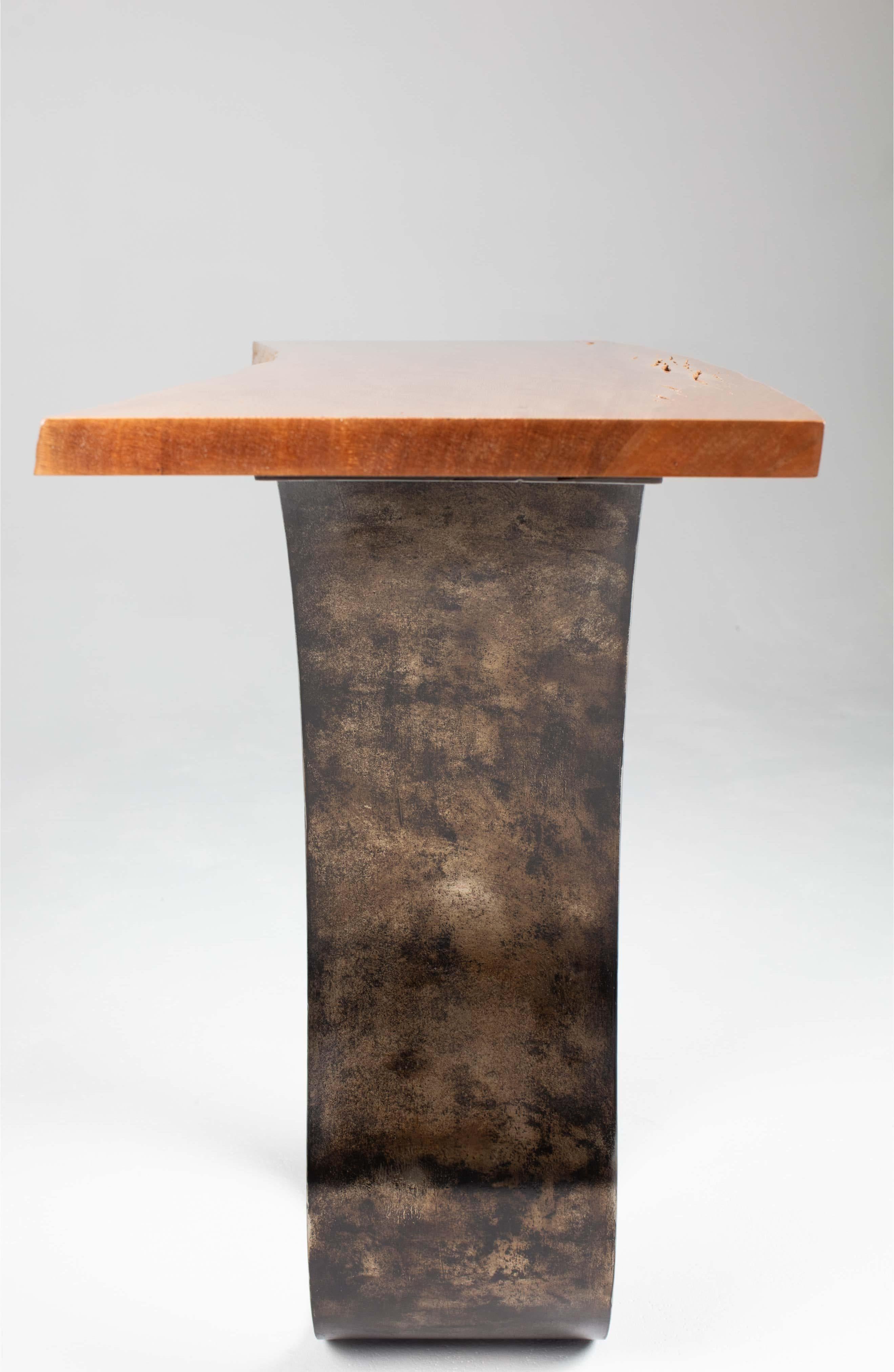 American Modern Contemporary Live Edge Slab on Steel Base Console Table by Carlo Stenta For Sale