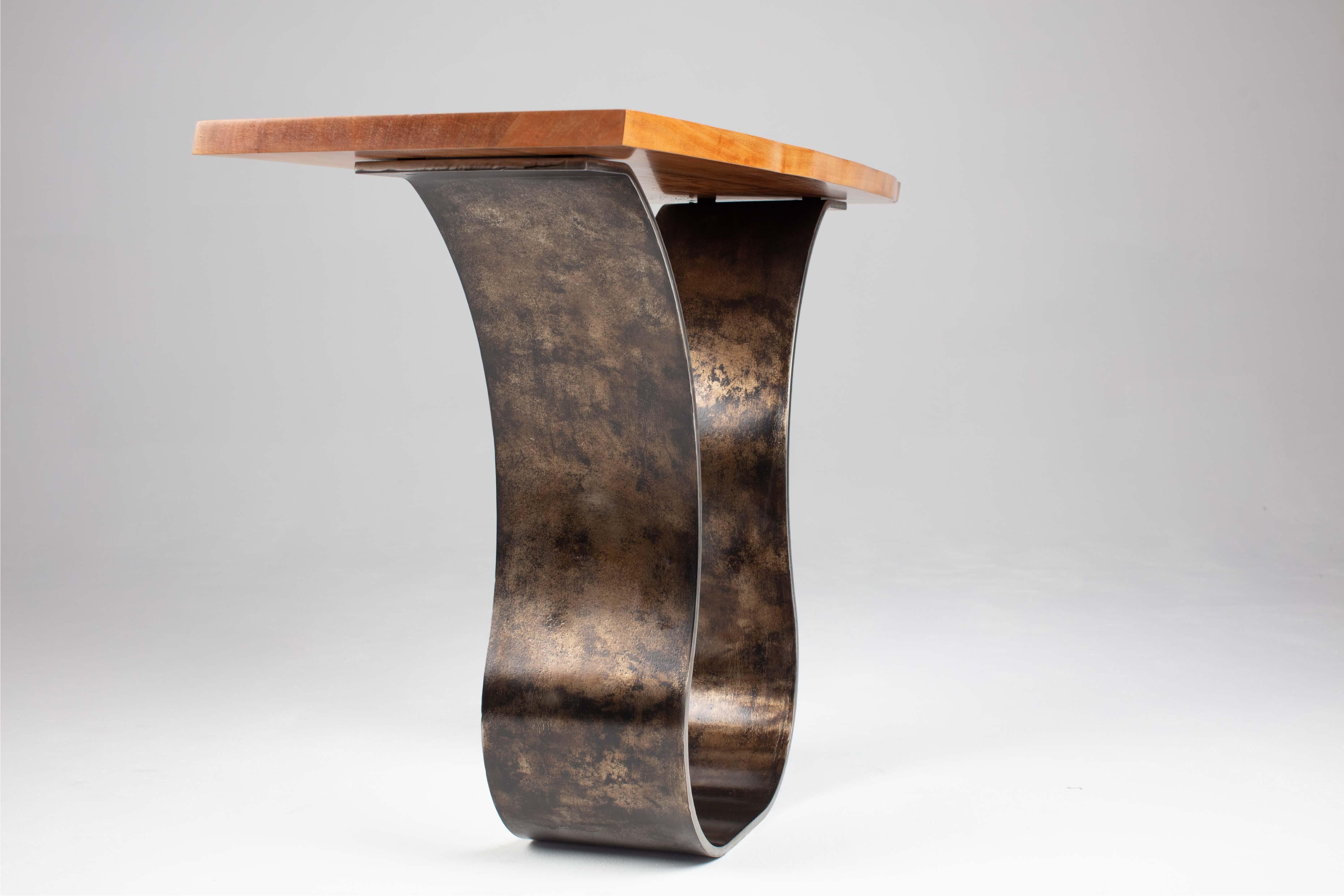 Hand-Crafted Modern Contemporary Live Edge Slab on Steel Base Console Table by Carlo Stenta For Sale