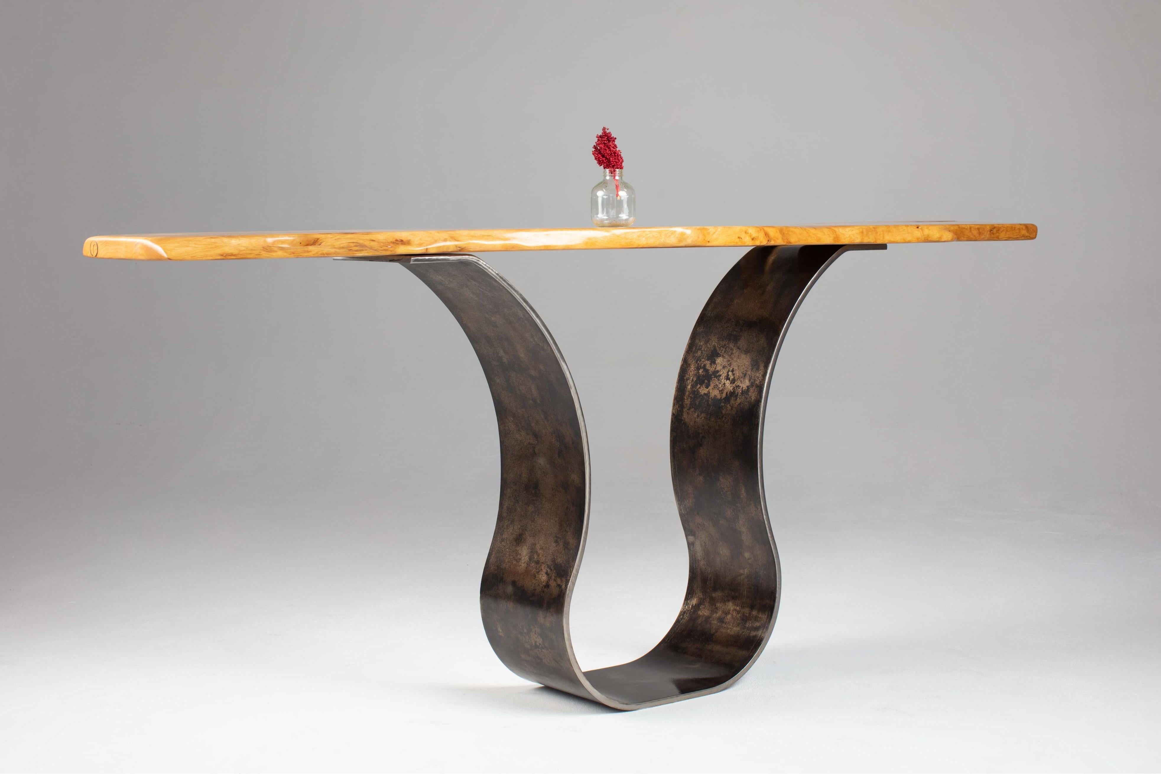 Modern Contemporary Live Edge Slab on Steel Base Console Table by Carlo Stenta In New Condition For Sale In Redondo Beach, CA