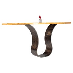 Modern Contemporary Live Edge Slab on Steel Base Console Table by Carlo Stenta