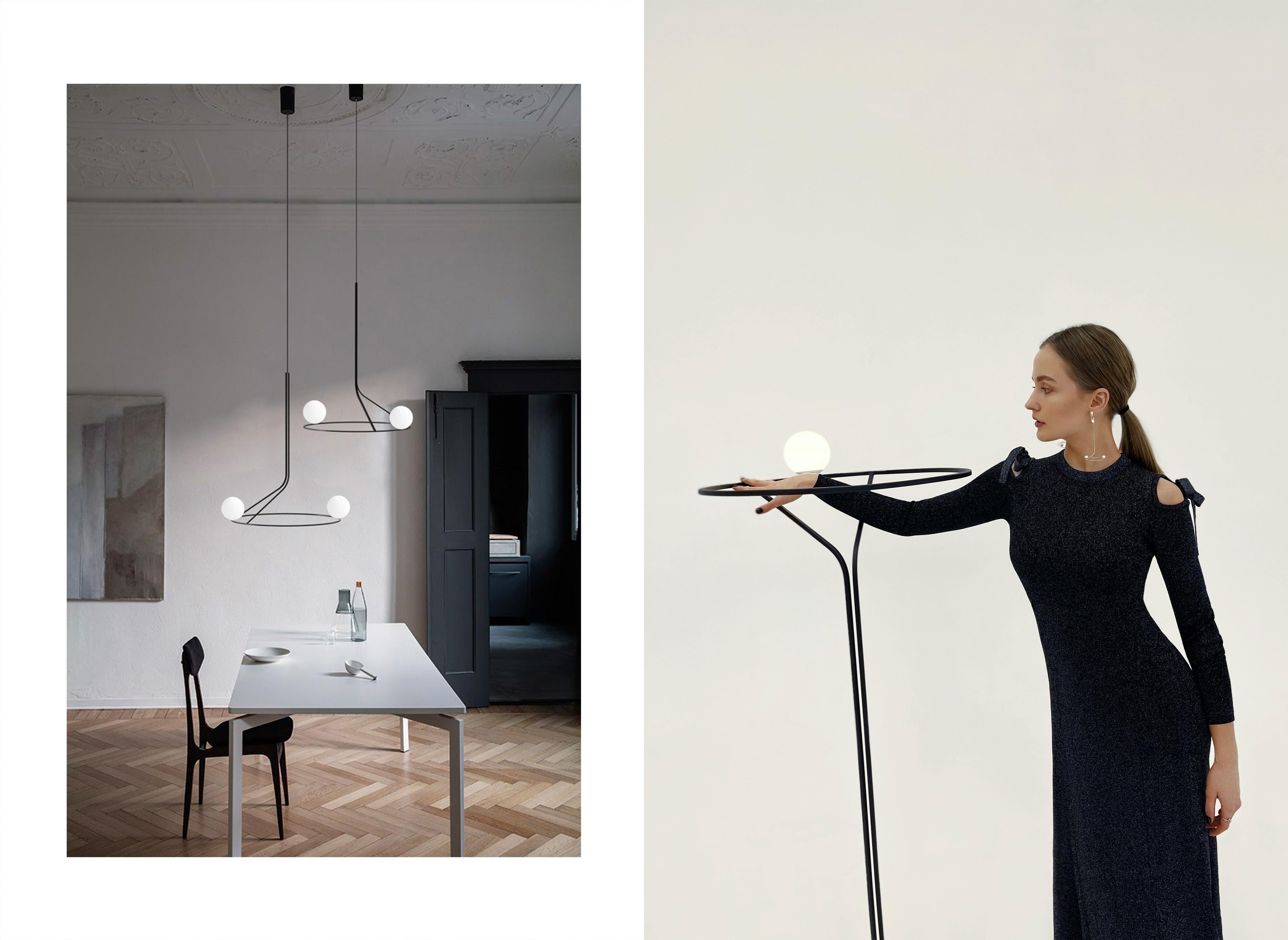 Moderne Deckenleuchte, Restaurant, Minimalismus, Künstler, weißes, undurchsichtiges Glas im Angebot 10