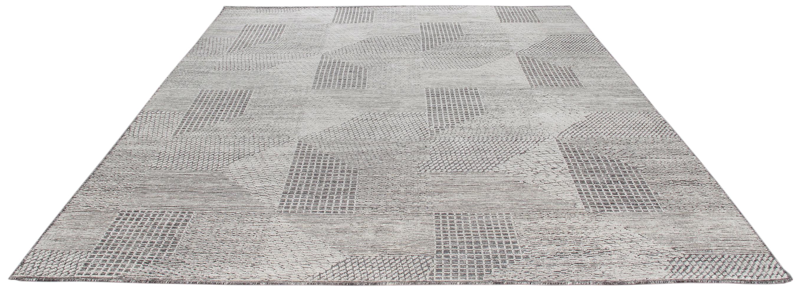 Indian Modern Contemporary Mosaic Geometric Handknotted Rug  For Sale