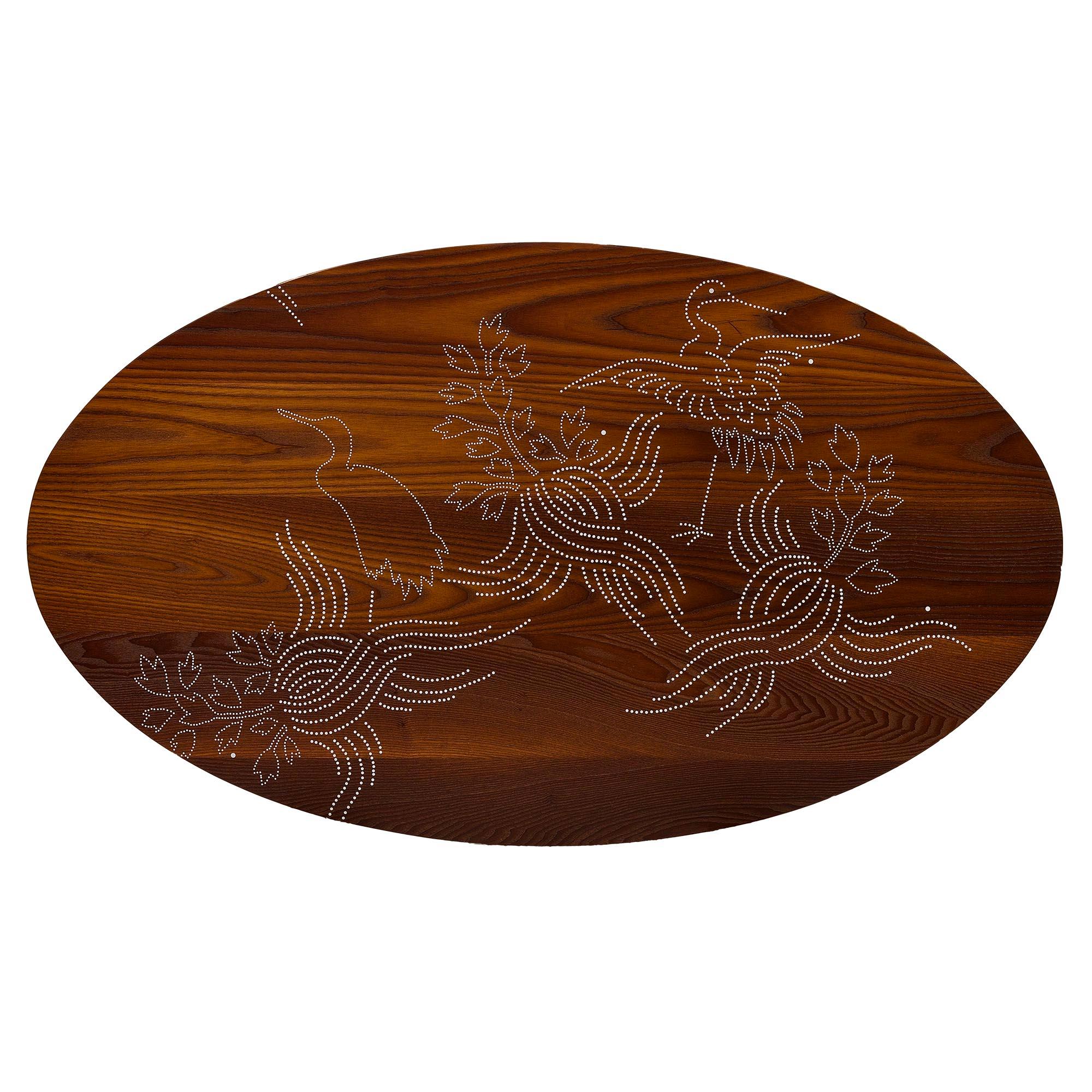 Modern contemporary nail inlay coffee table no. 21 by Peter Sandback. 
Brown maple, nails
Measures: 28