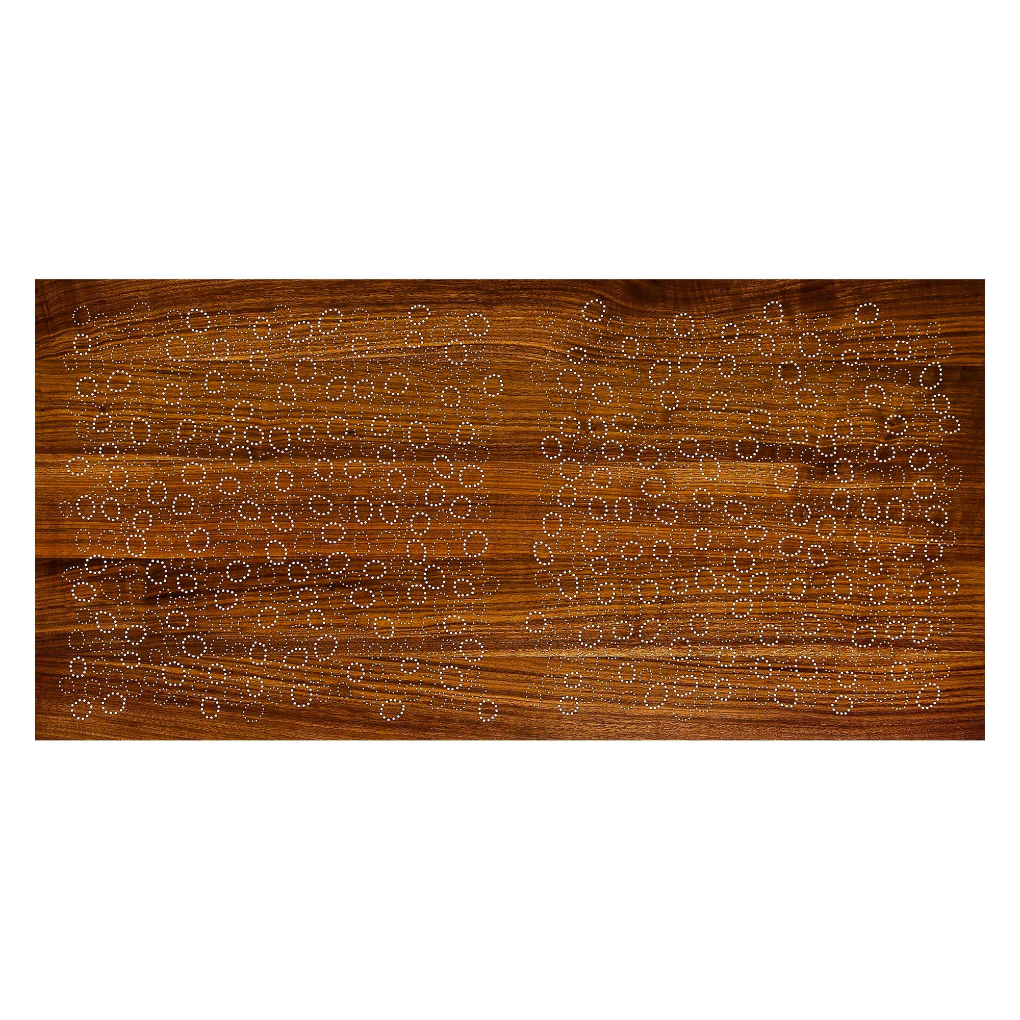 Modern contemporary nail inlay coffee table no. 27 by Peter Sandback. 
natural walnut, nails
Measures: 26