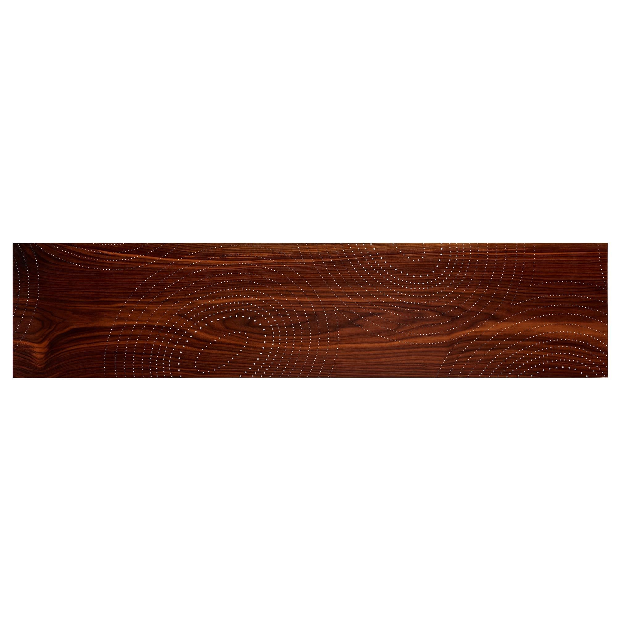 Modern contemporary nail inlay bench no. 404 by Peter Sandback. 
natural walnut, waxed steel, nails 
Measures: 15.5