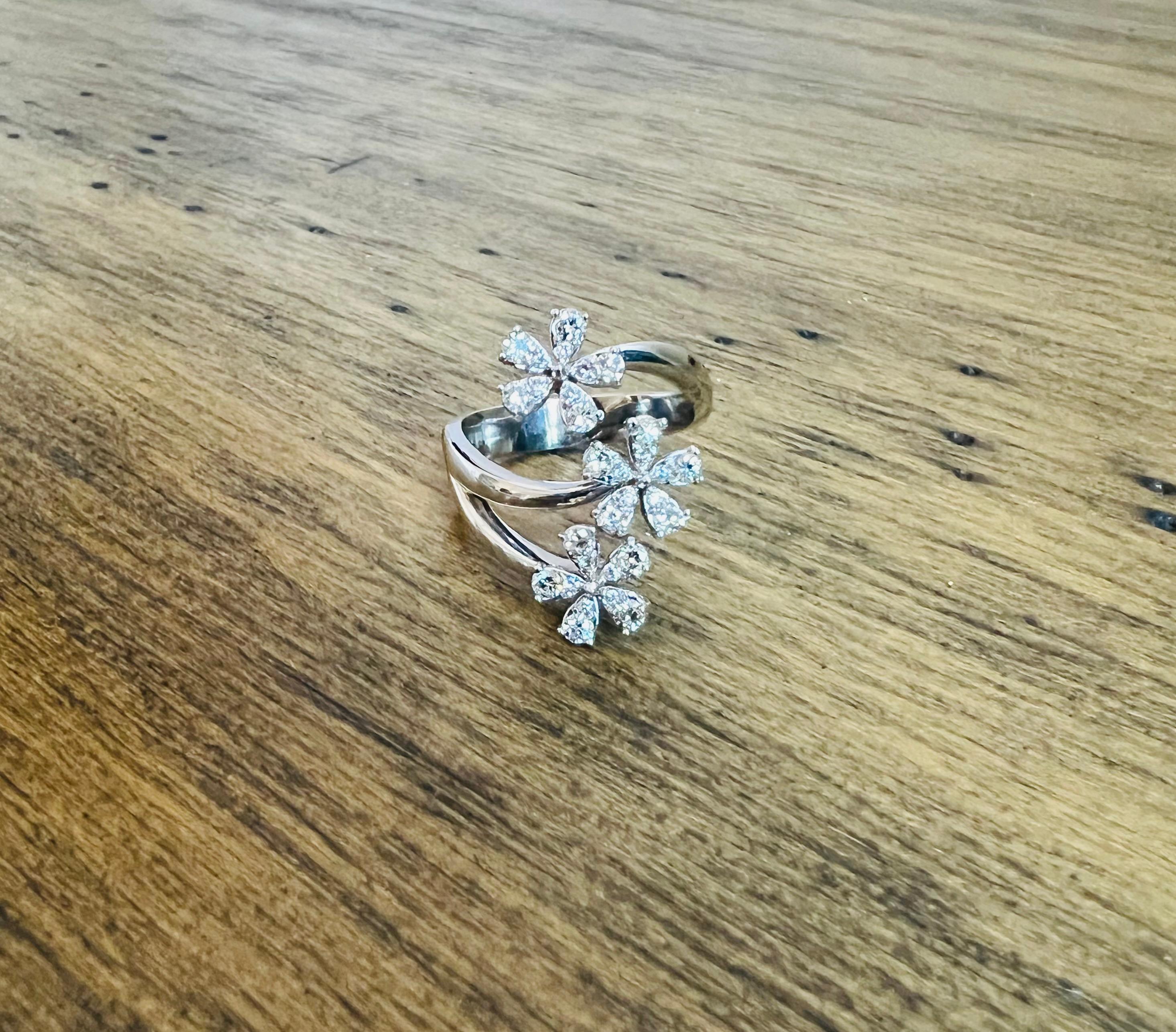 Women's Modern Contemporary Natural Diamond Flower 0.63 Carat White Gold Statement Ring For Sale