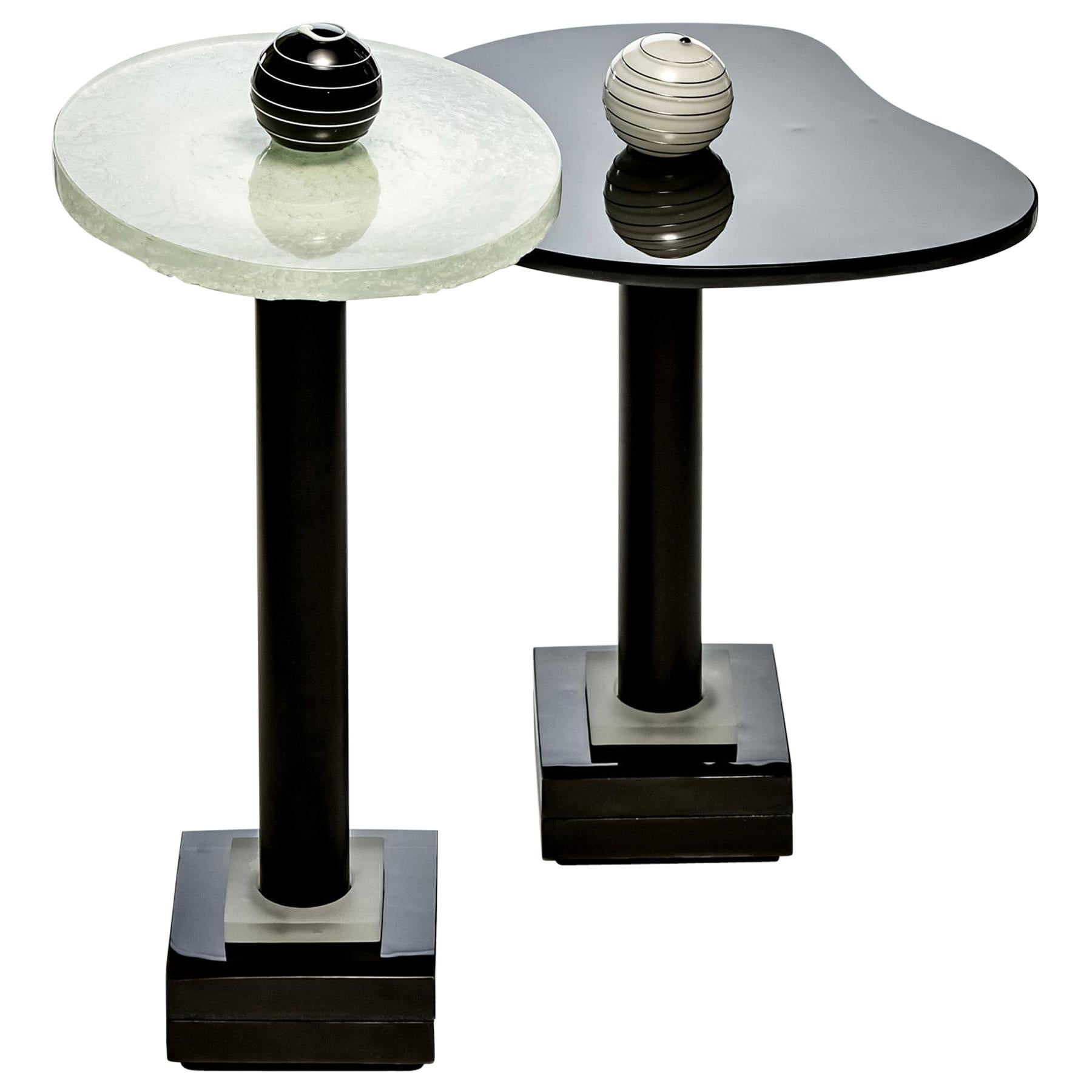  Contemporary Round  Side and Coffee Tables Murano Glass Black and White
