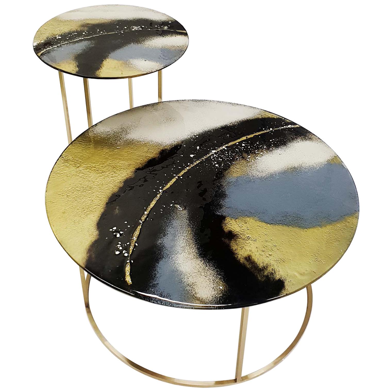 Modern Contemporary Round Coffee Tables Murano Glass in Gold, Black and Grey