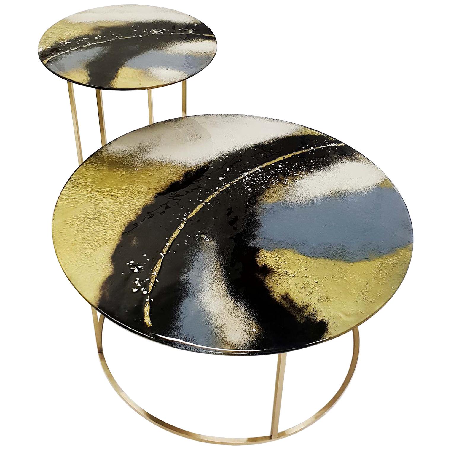 Modern Contemporary Round Coffee Tables Murano Glass in Gold, Black and Grey