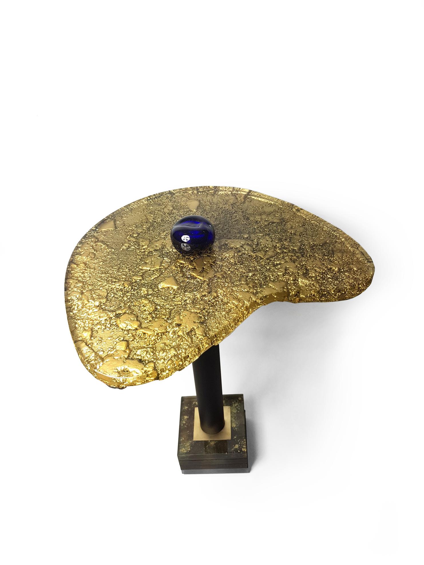 Hand-Crafted Modern Contemporary Round Coffee Tables Murano Glass in Gold, Brown or Cobalt