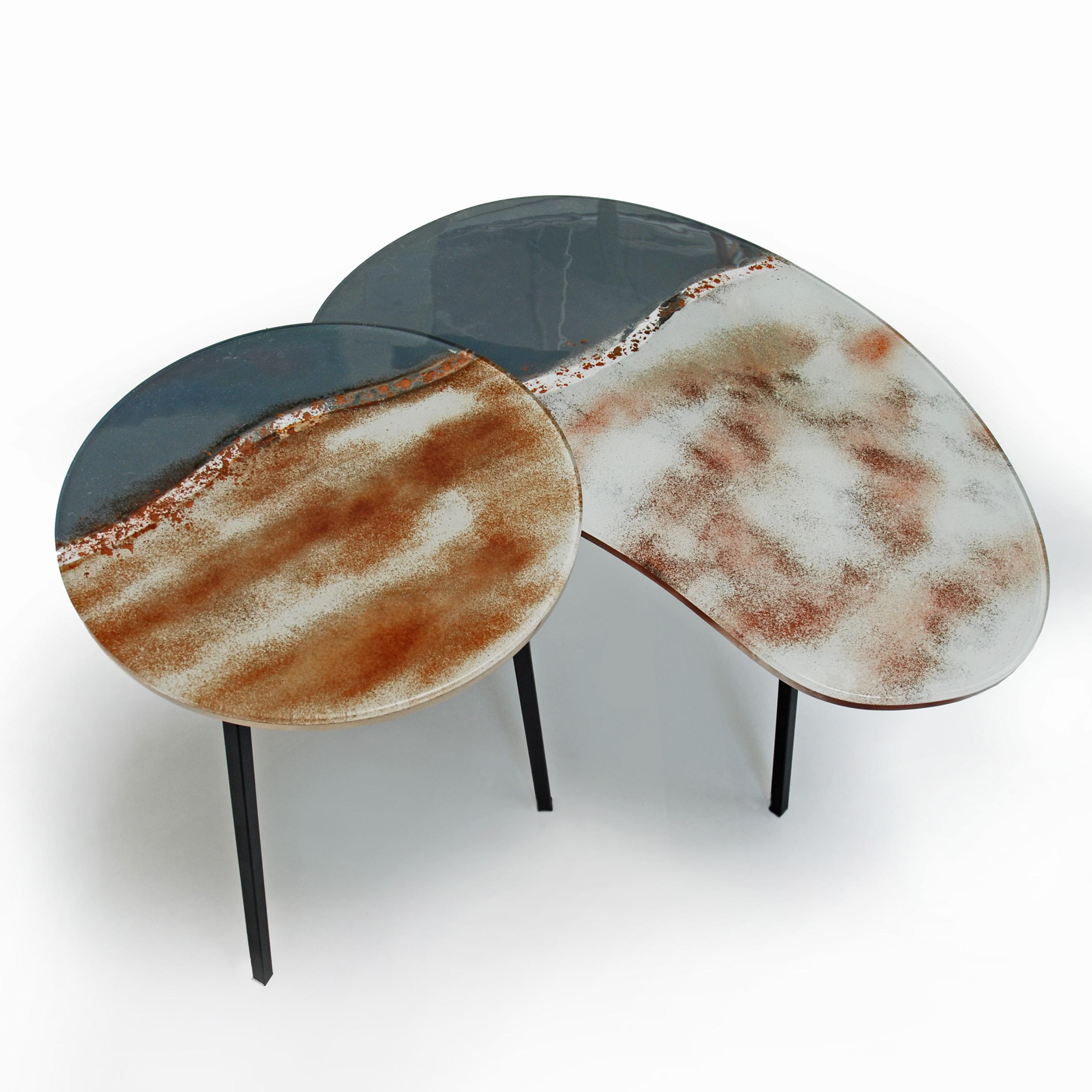 Modern Contemporary Round Coffee Tables Murano Glass in Grey, Brown and White 2