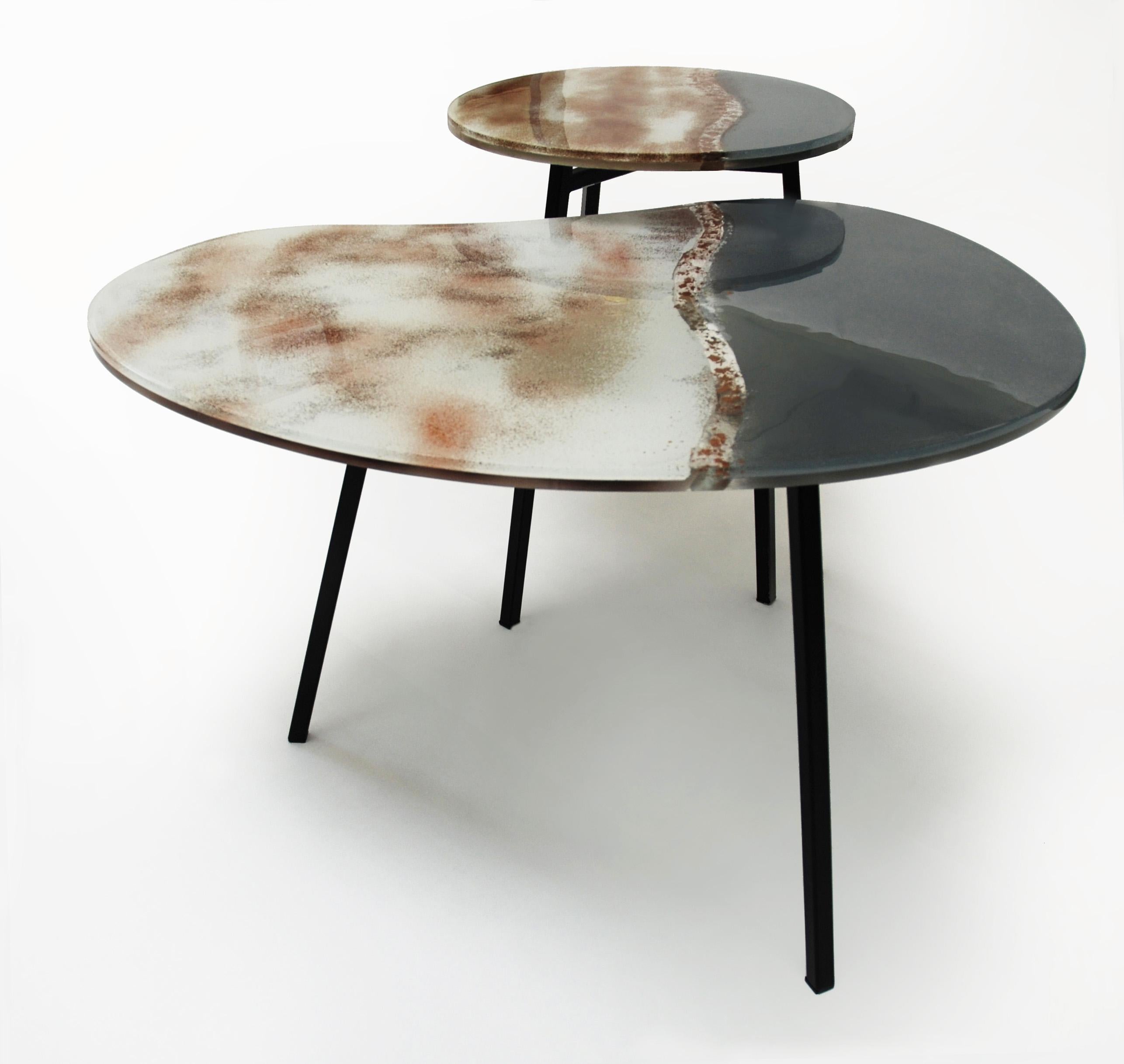 Modern Contemporary Round Coffee Tables Murano Glass in Grey, Brown and White 4
