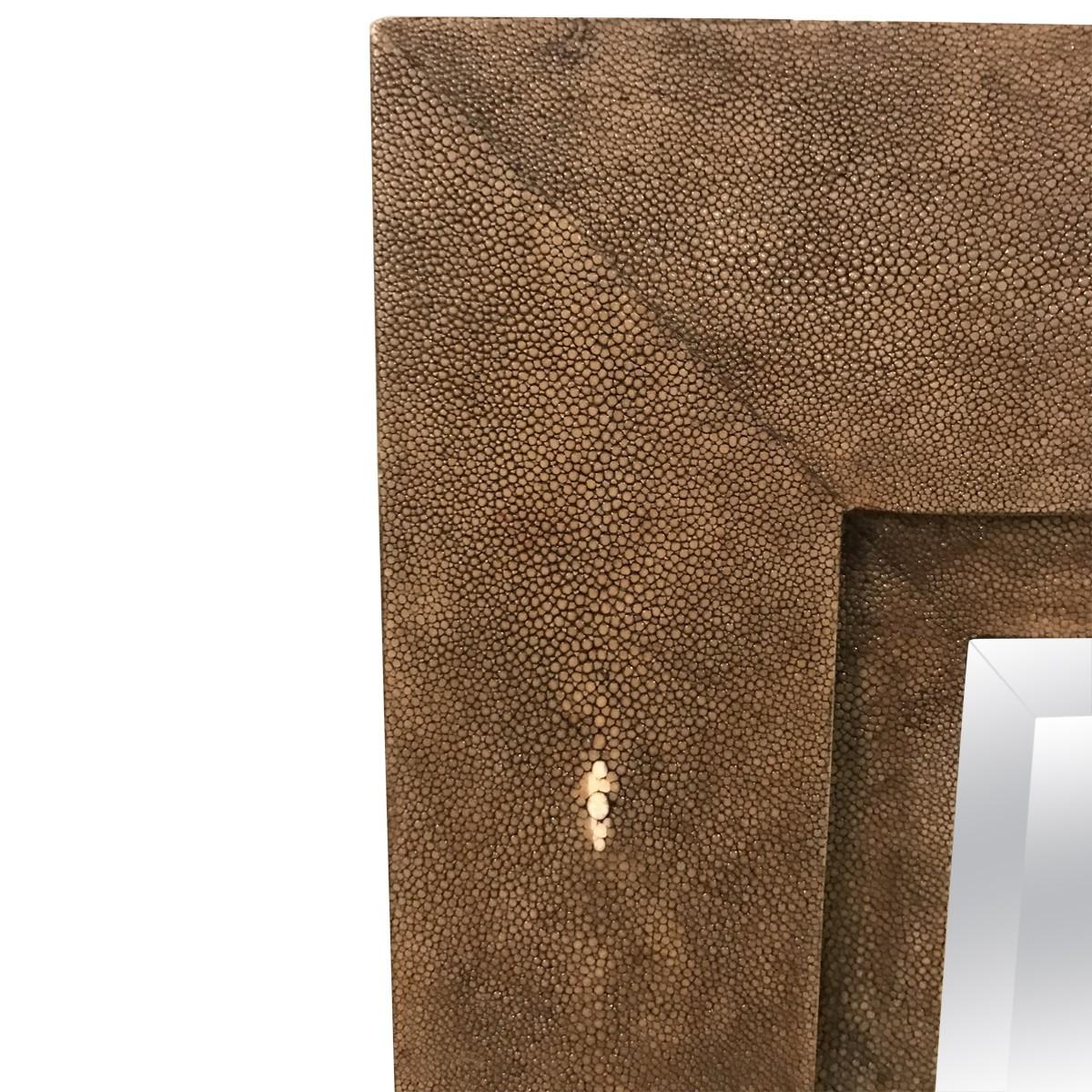 French Modern Contemporary R&Y Augousti ''Taupe Shagreen'' Ray Skin Mirror
