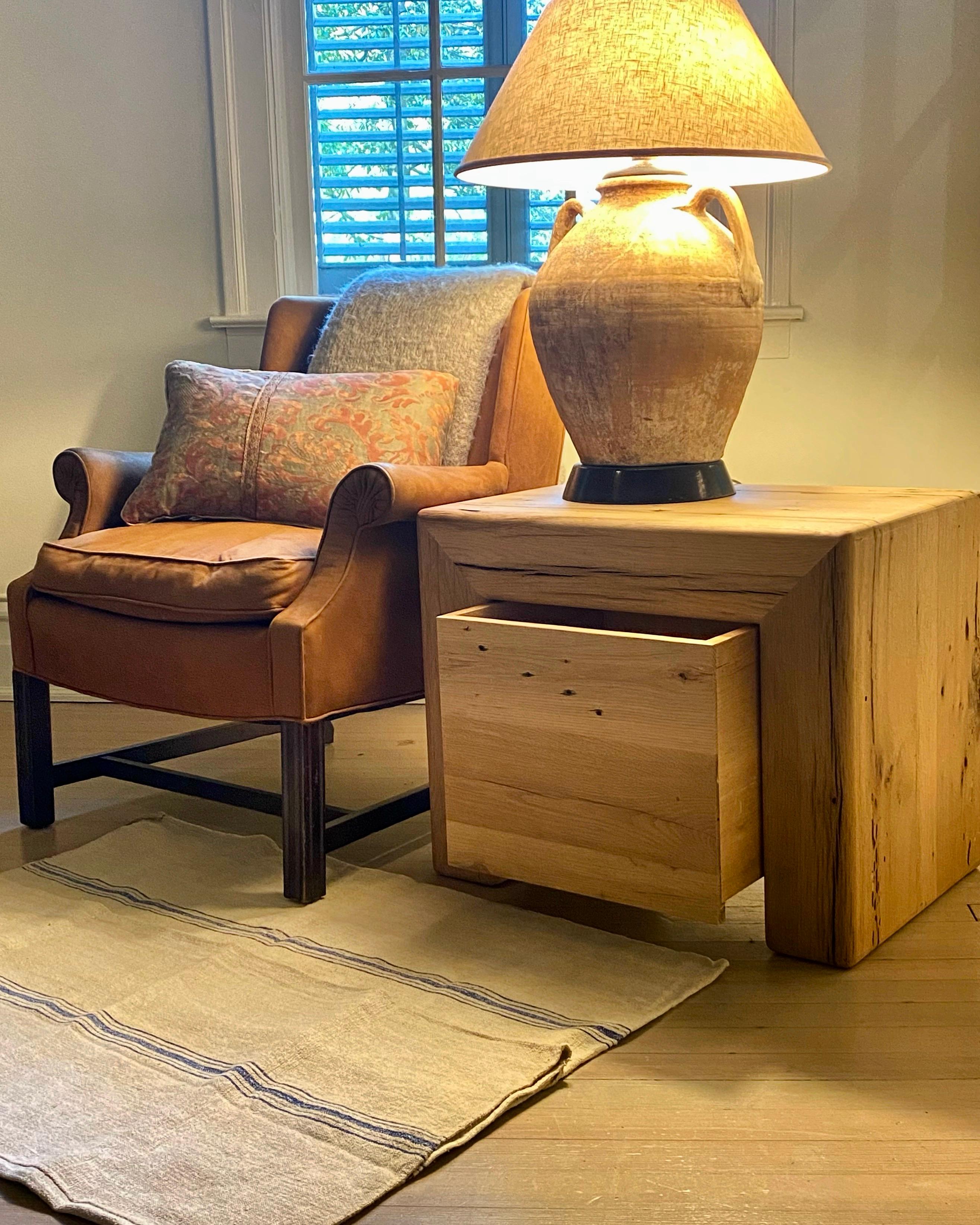 Modern Solid White Oak Handmade Side Table With/Drawer by Fortunata Design In Excellent Condition For Sale In Montgomery, AL