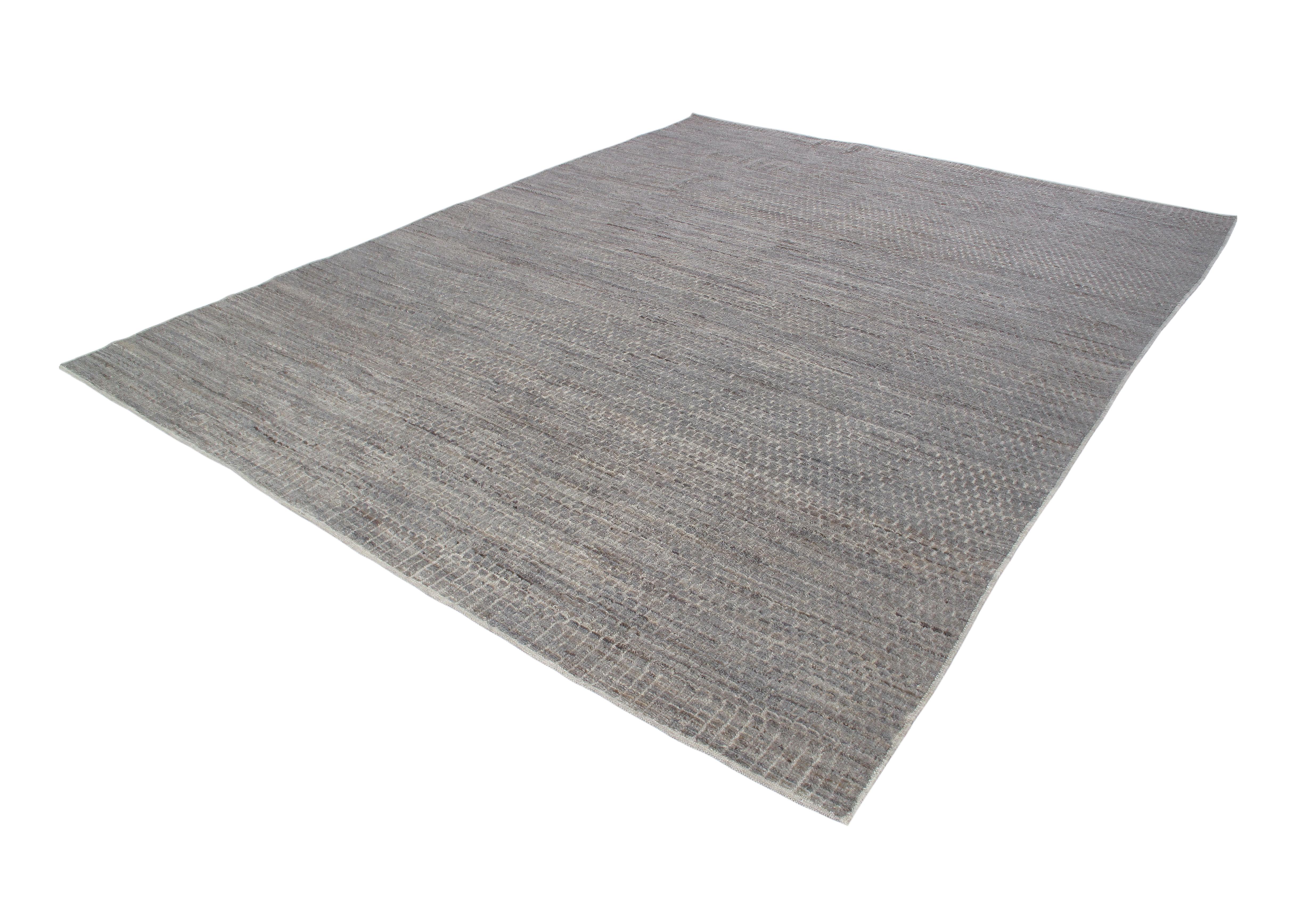 Afghan Modern Contemporary Textural Relief Grey Wool Rug For Sale