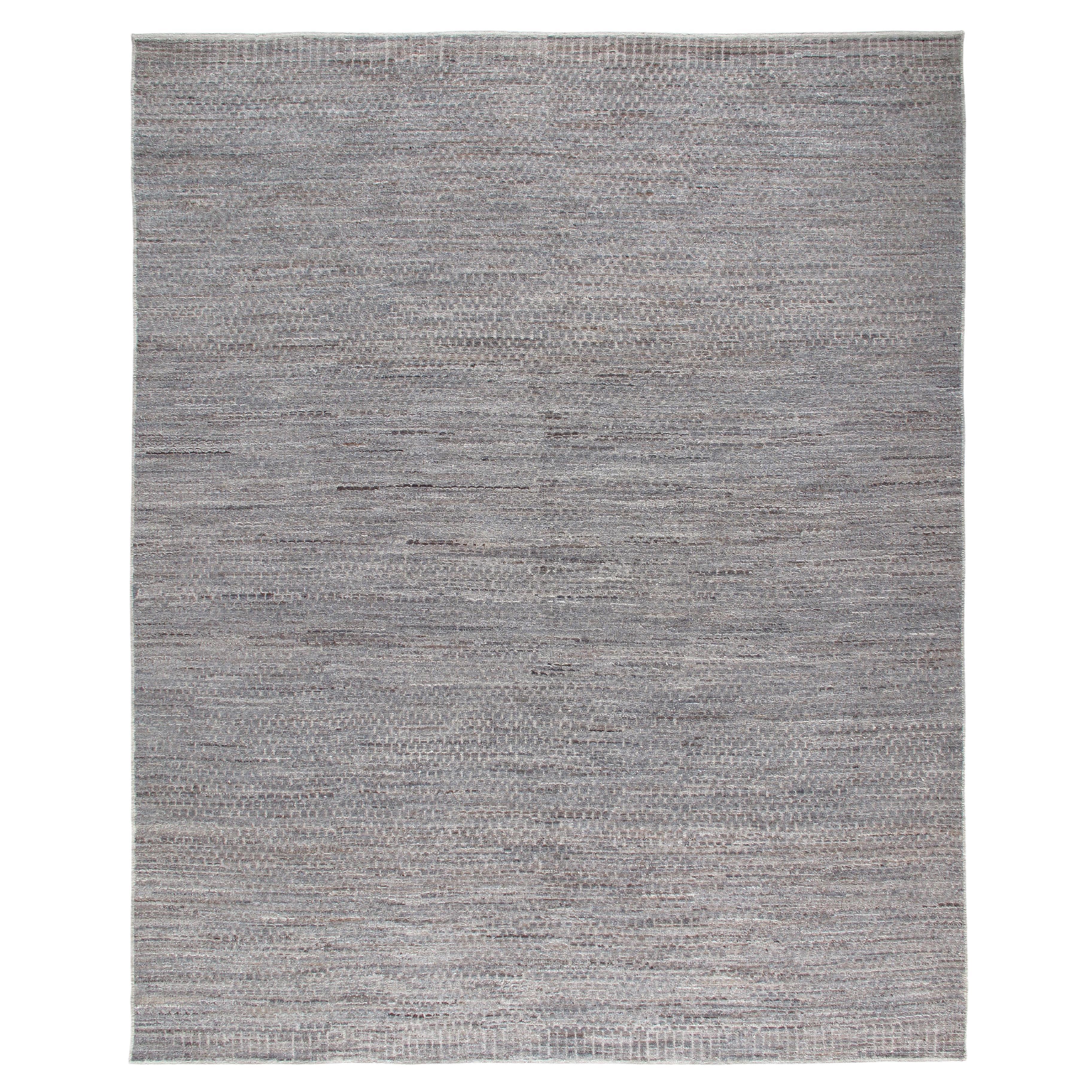 Modern Contemporary Textural Relief Grey Wool Rug For Sale
