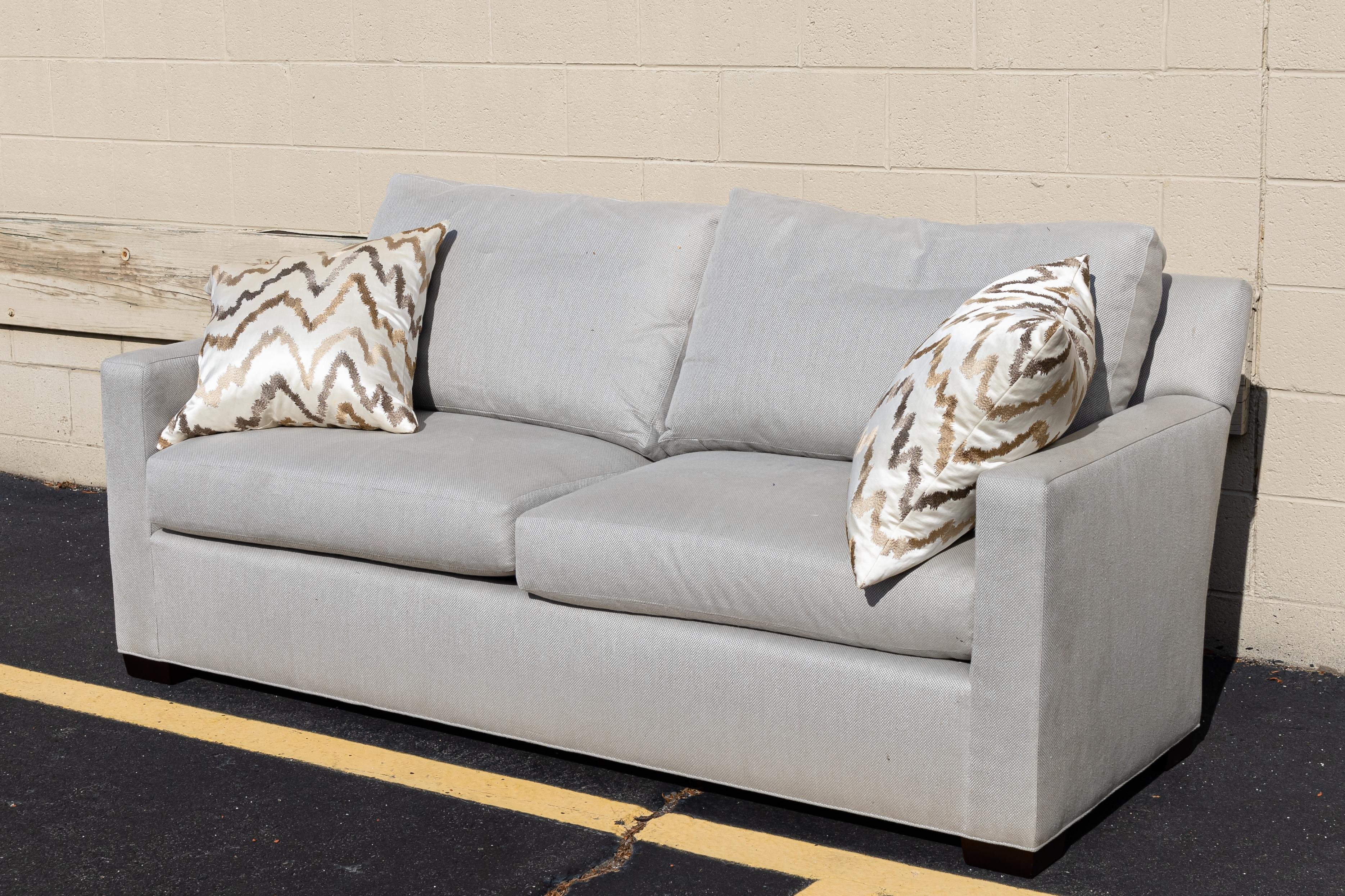 Modern Contemporary Transitional Baker Love Seat Grey Cotton Linen In Good Condition In Keego Harbor, MI