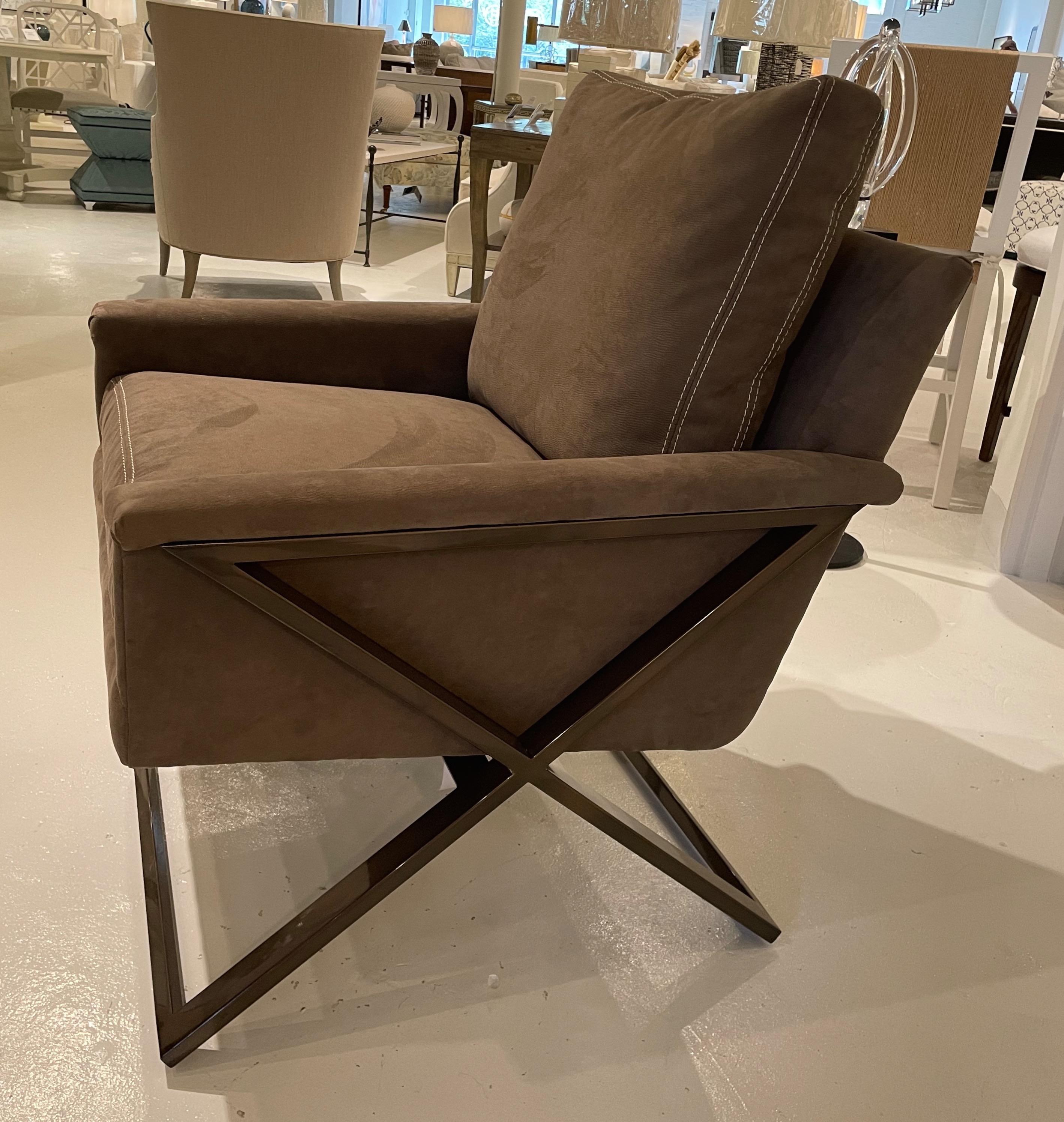 American Modern Contemporary X Metal Base Lounge Chair For Sale