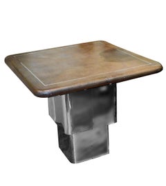 Modern Convertible Shagreen & Chrome Coffee or Dining Table