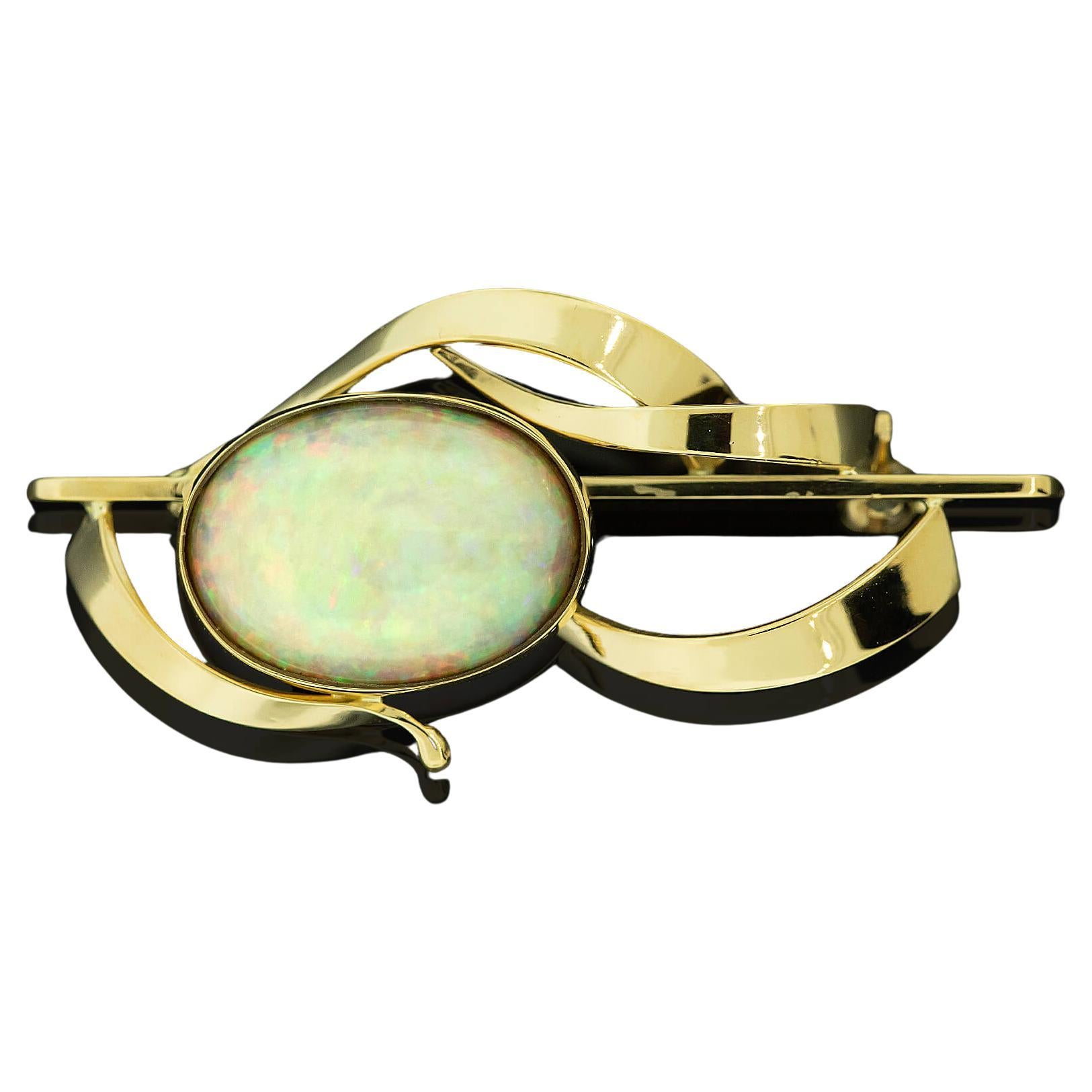 Modern Coober Pedy Opal Gold Ribbon Brooch Circa 1980 For Sale