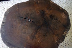 Modern Cookie Slab Coffee Table with Large Turned Legs and Wenge Butterflies