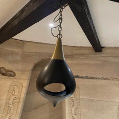 1960s Cool Ceramic Atomic Lamp Modern Pendant Black & Gold