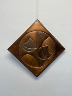 Modern Copper Abstract Wall Art Sculpture Signed Green ‘77