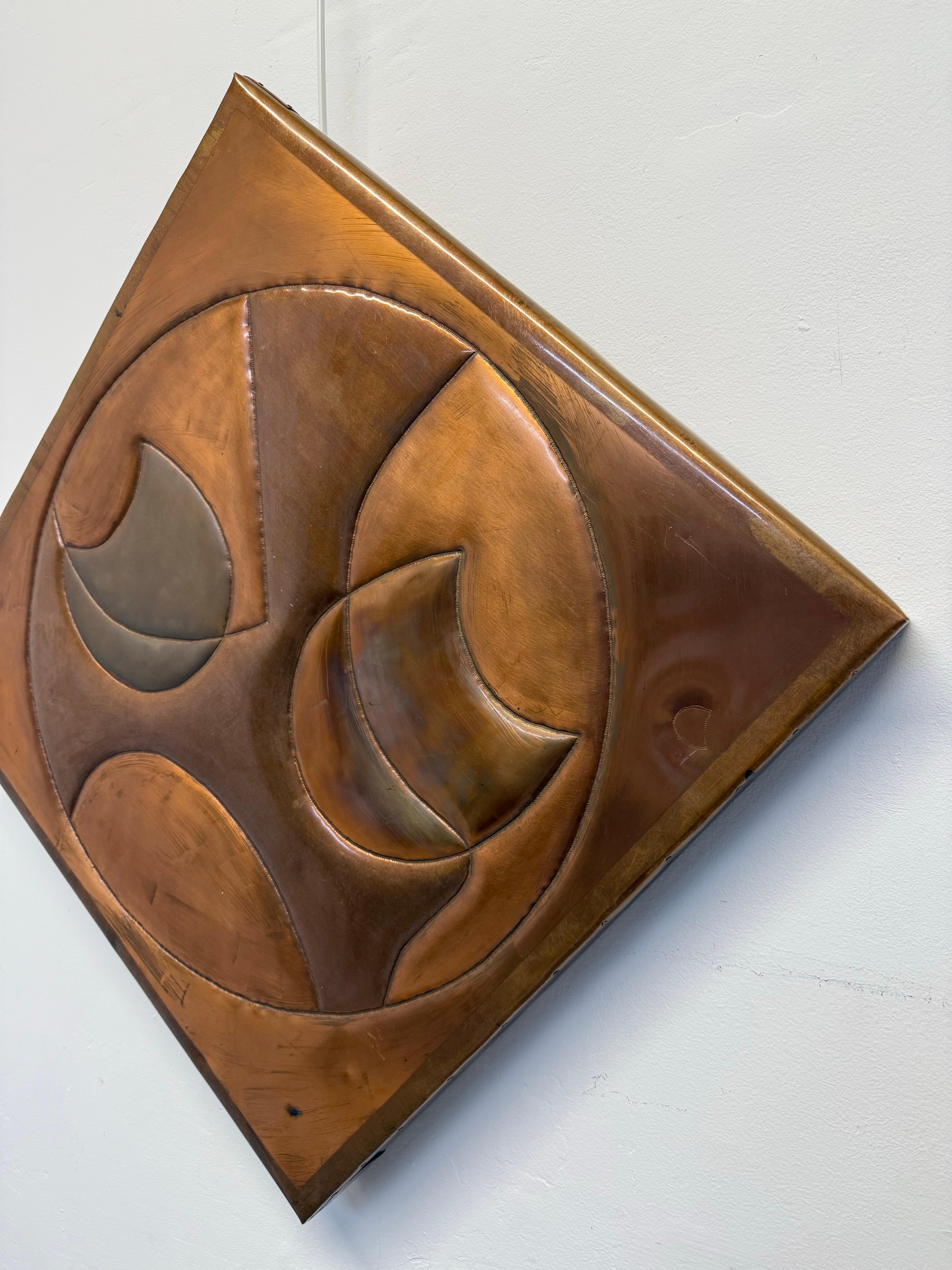 Américain Modernity Copper Abstract Wall Art Sculpture Signed Green '77 en vente