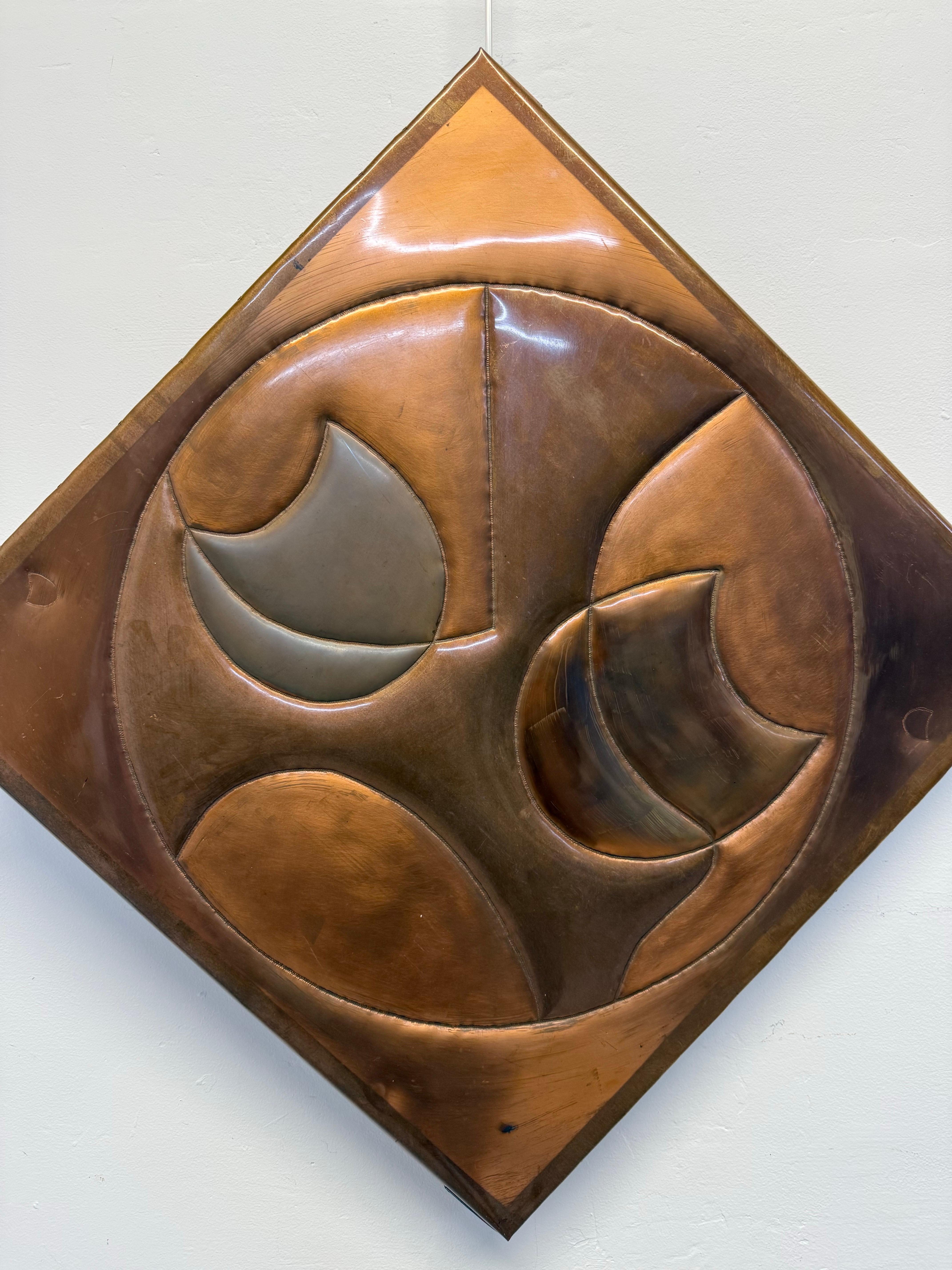 Cuivre Modernity Copper Abstract Wall Art Sculpture Signed Green '77 en vente